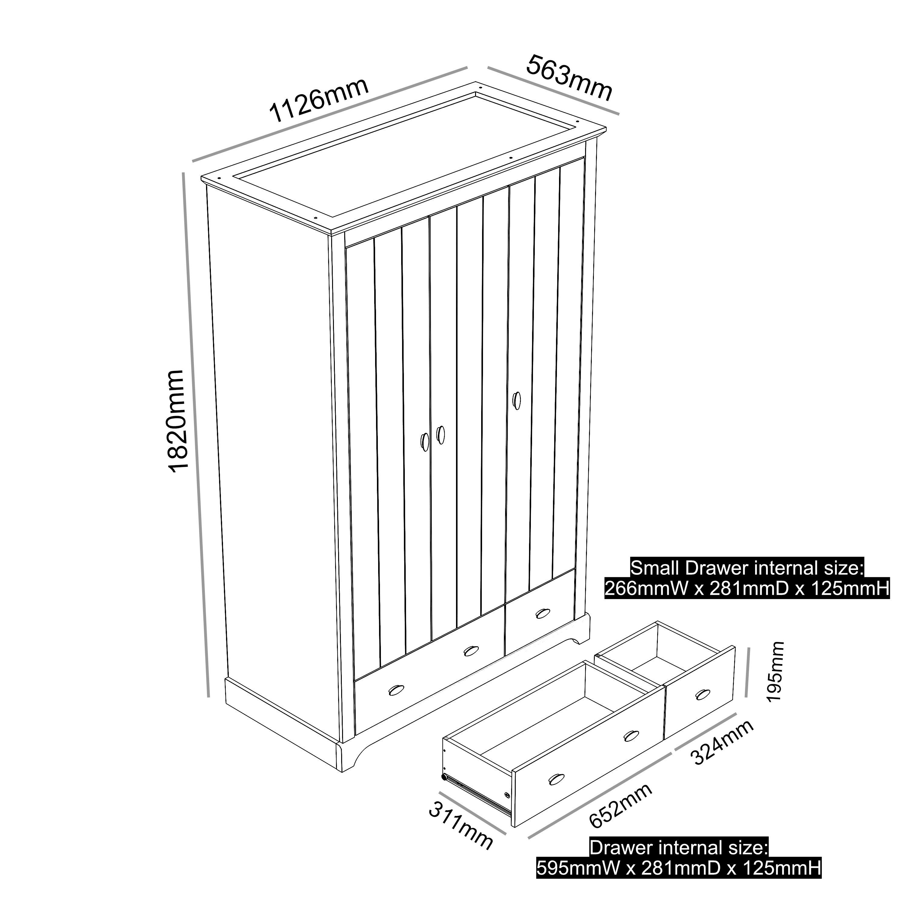 Cream - Homelife - Tetbury 3 Door Wardrobe - 8