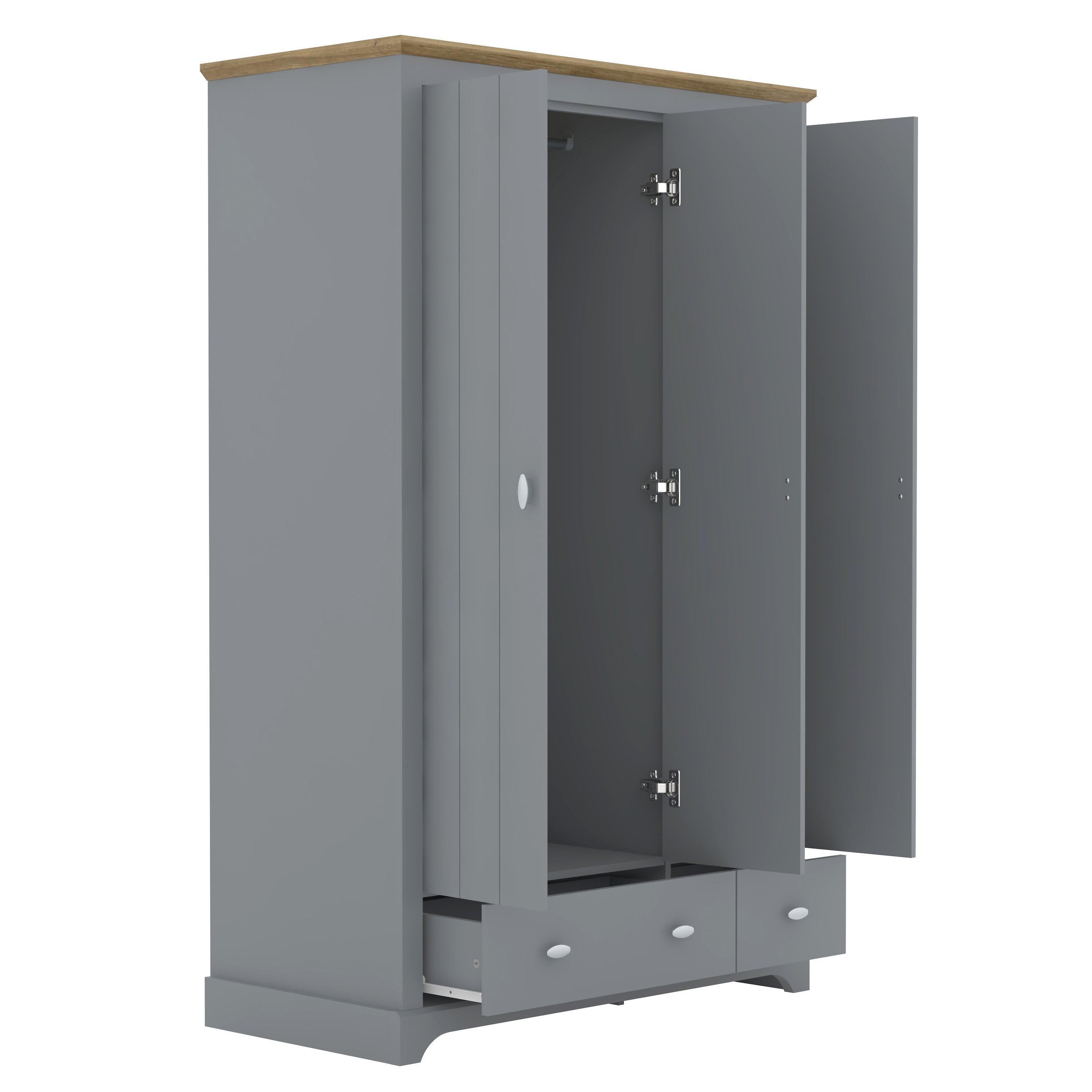 Grey - Homelife - Tetbury 3 Door Wardrobe - 7