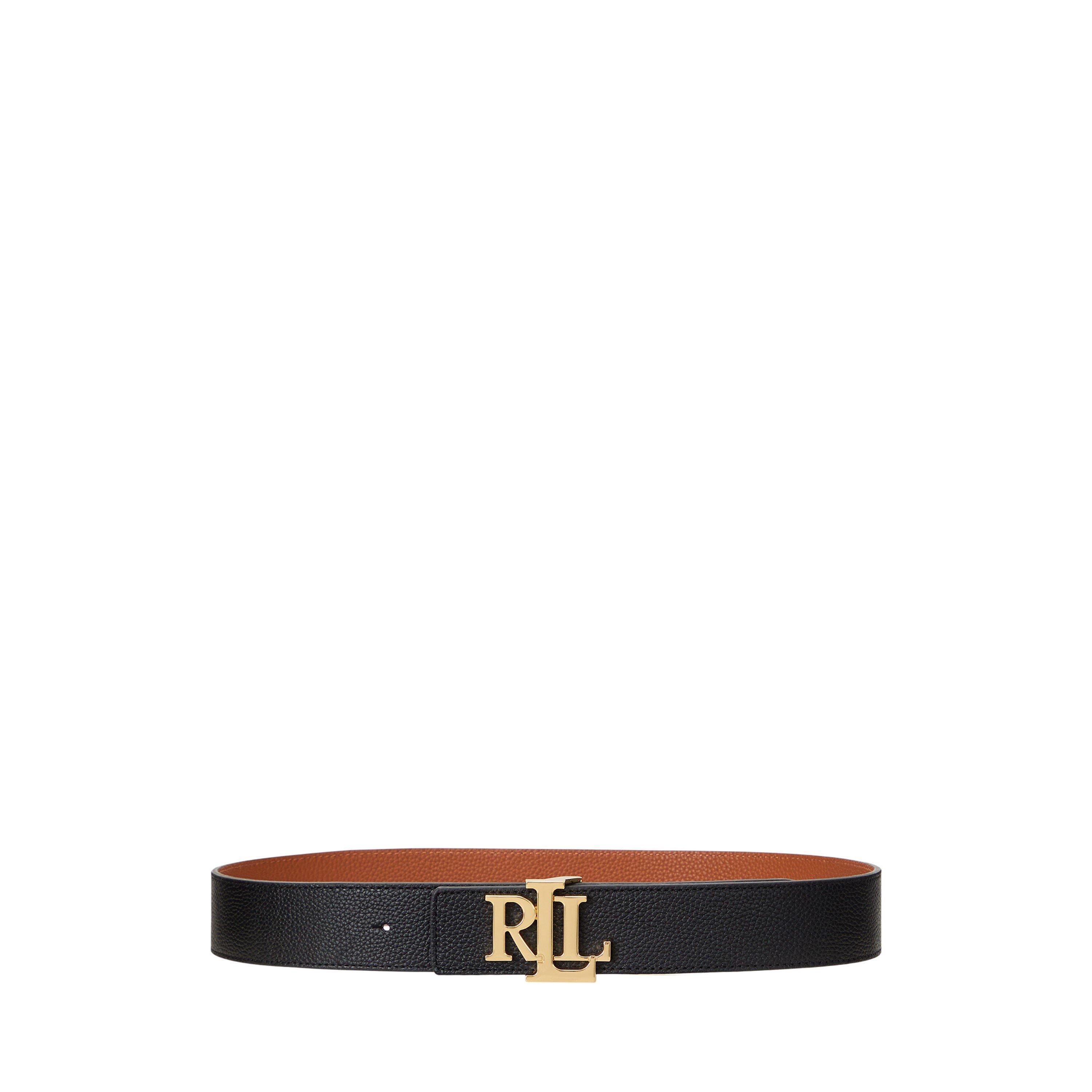 Lauren By Ralph Lauren Women's Black/Tan Reversible Leather Gold-Tone Buckle Belt - L