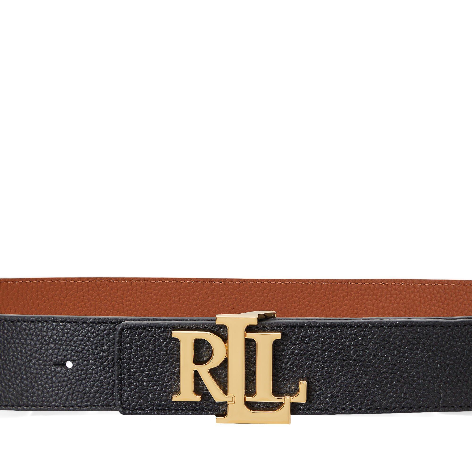 Black/Tan - Lauren by Ralph Lauren - Women's Reversible Leather Gold-Tone Buckle Belt - 3