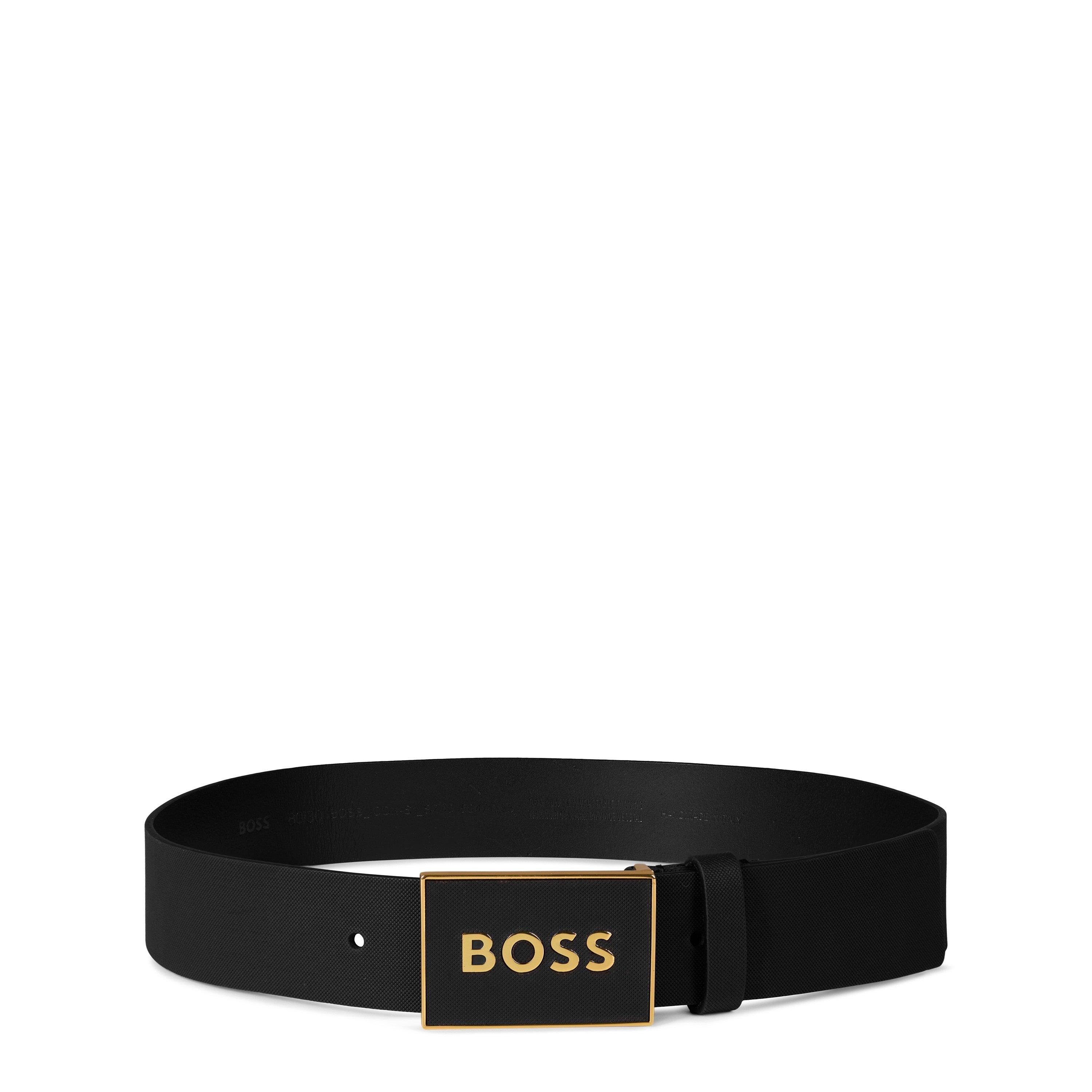 Boss Men's Icon Belt, High Quality Leather - Black/Gold 002