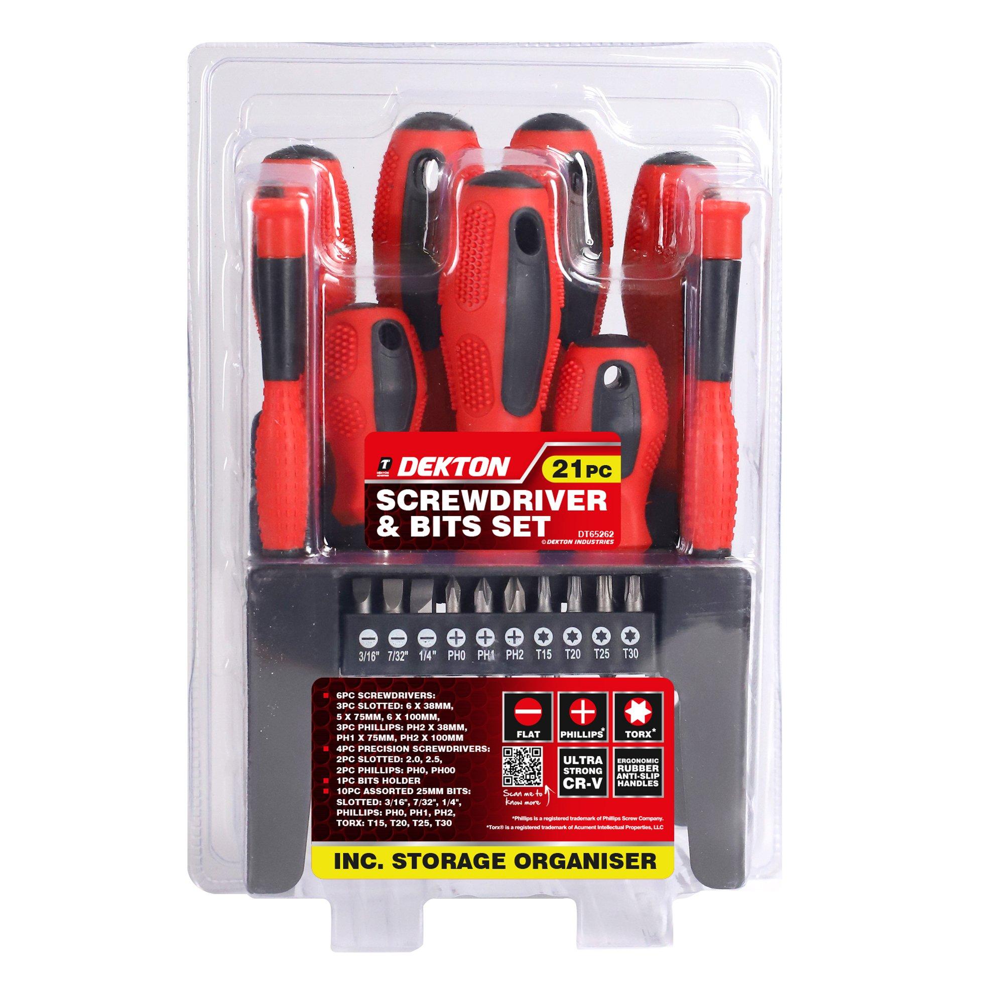 Dekton  21 Piece Screwdriver And Bit Set - Red & Black
