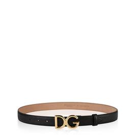 Dolce and Gabbana Logo Grained Leather Belt