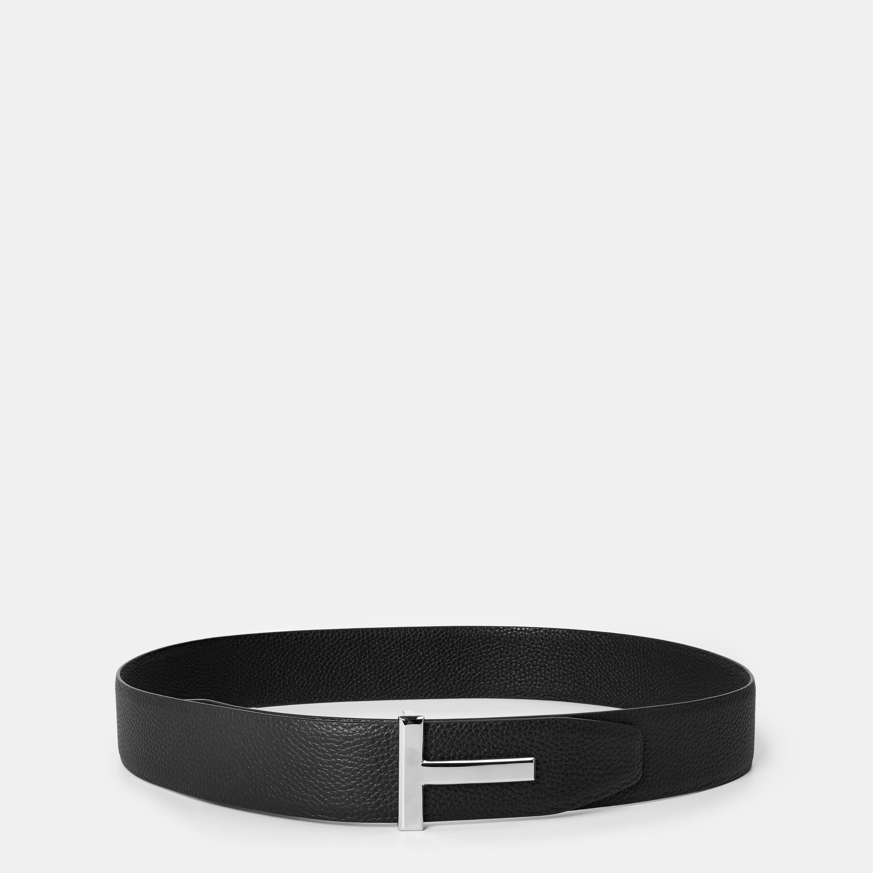 Tom Ford Men's Plain Leather Reversible T Buckle Belt - Brown/Black - Size 85