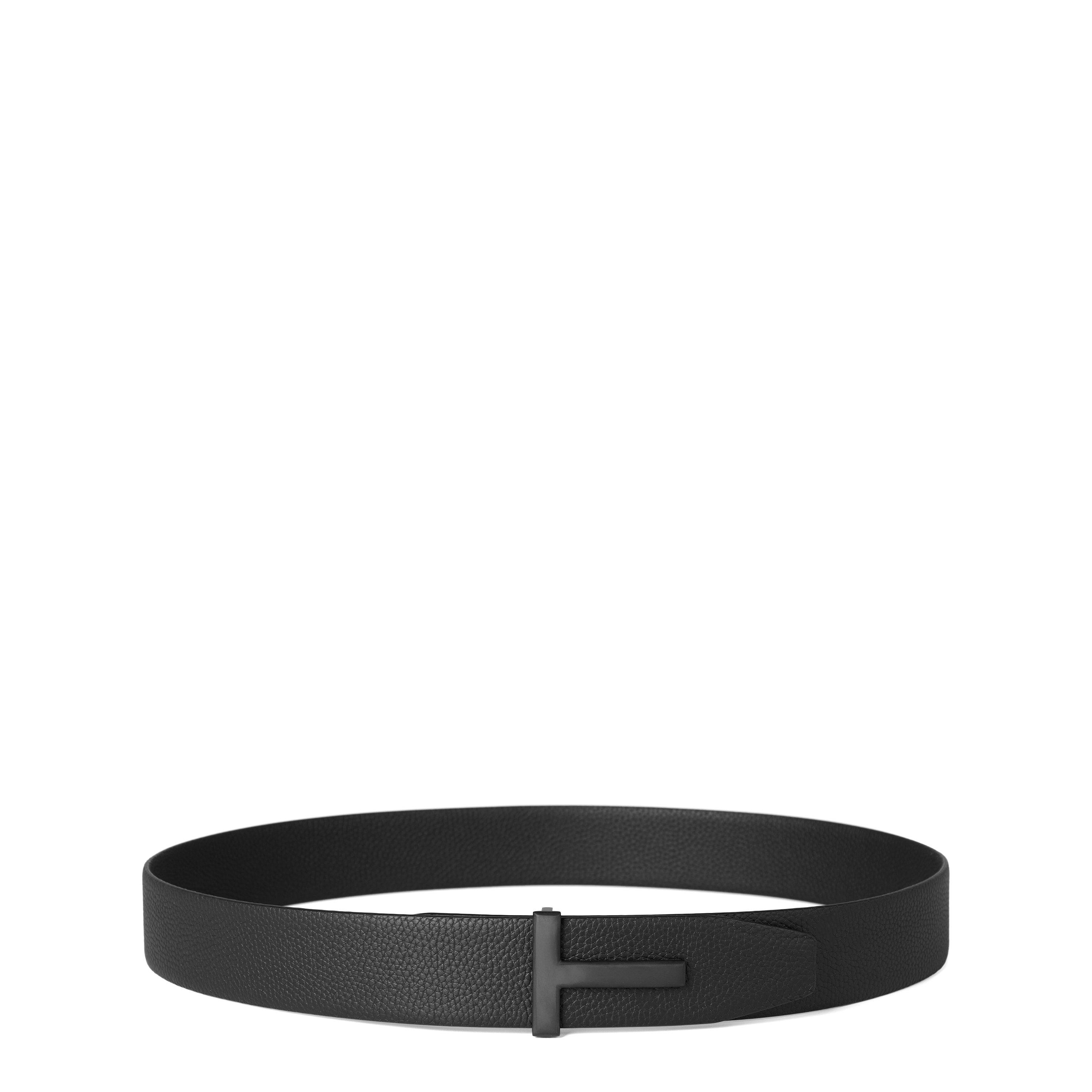 Tom Ford Men's Plain Leather Reversible T Buckle Belt - Black - Size 85