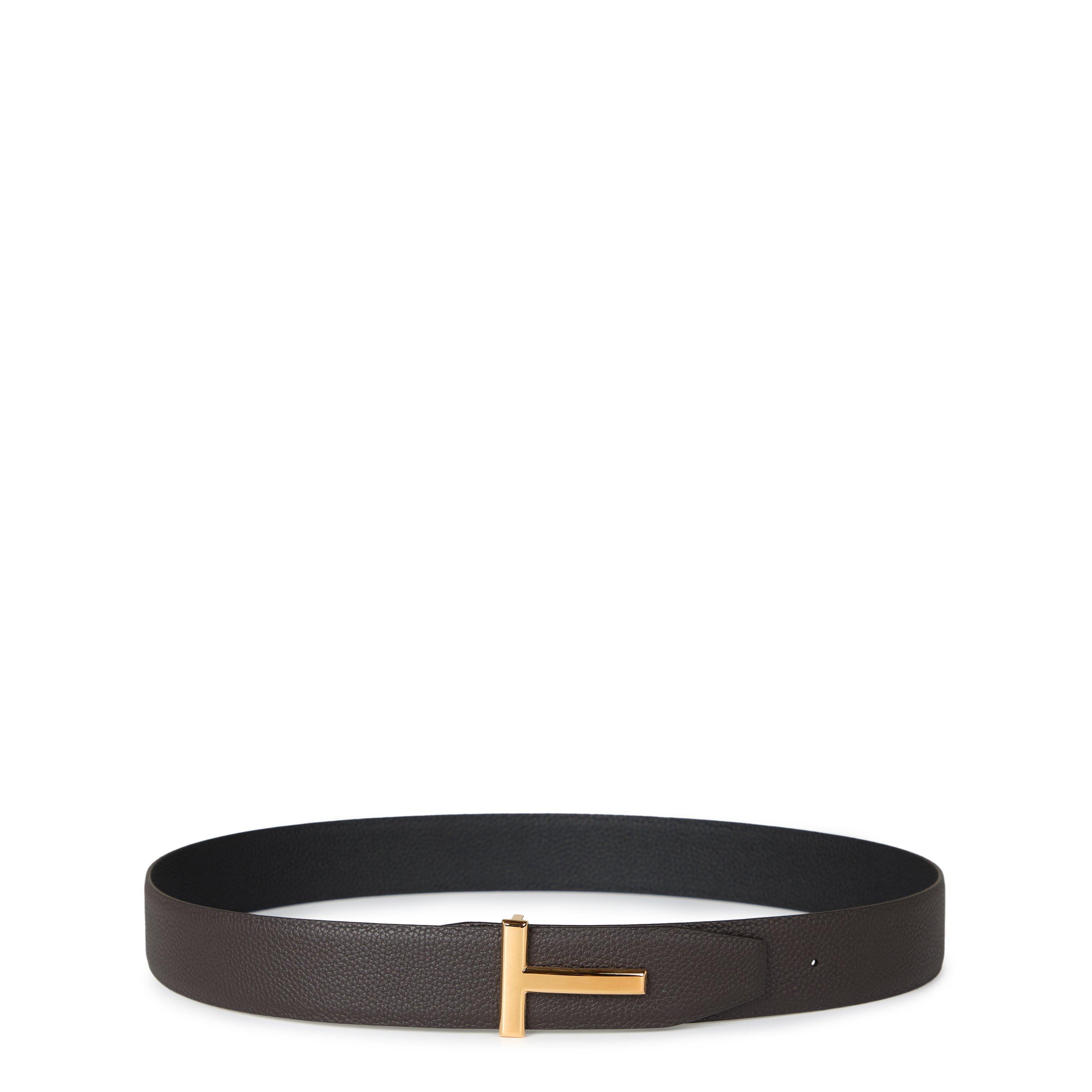 Brwn/Blk 3BN06 - Tom Ford - Men's Plain Leather T Reversible Belt - 1