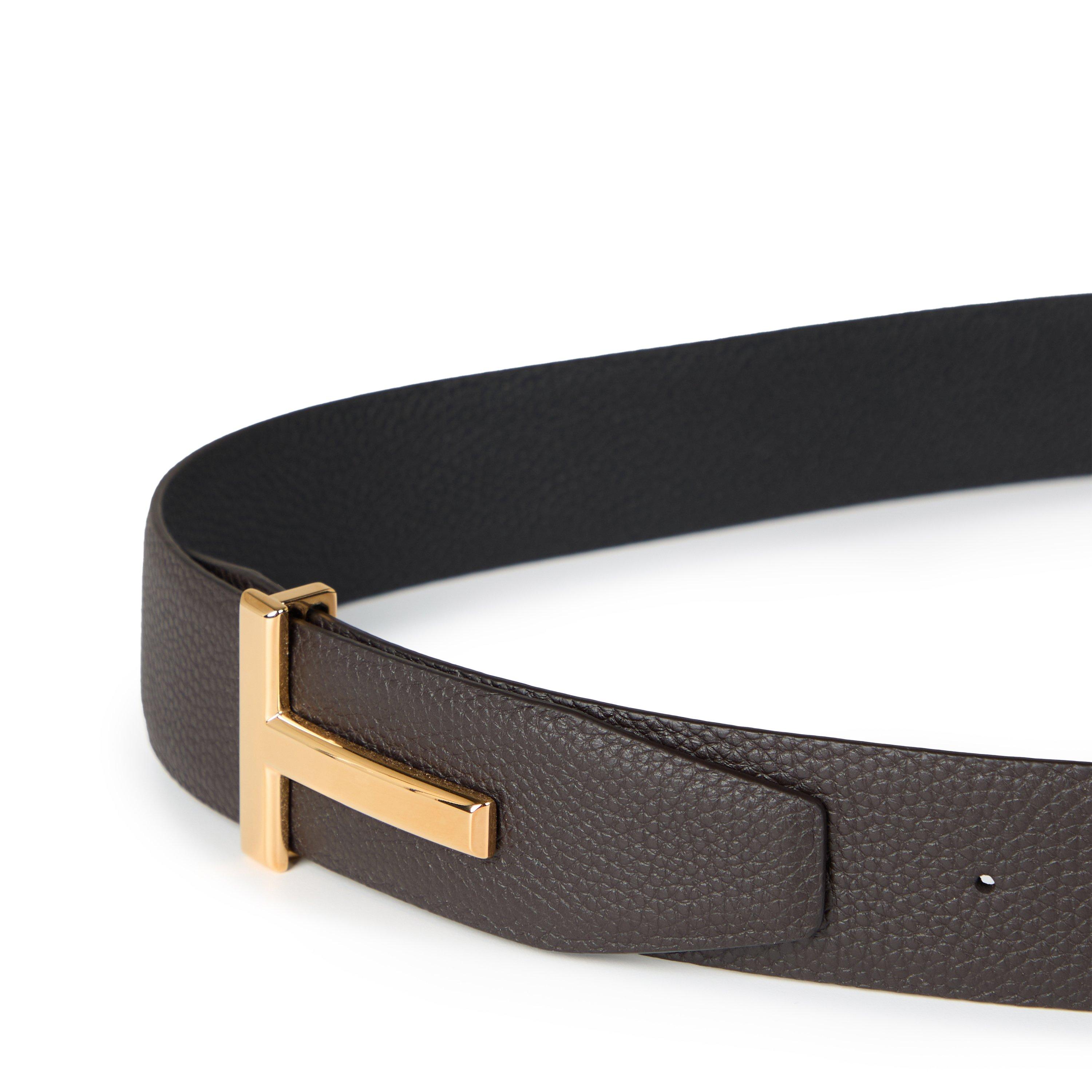 Brwn/Blk 3BN06 - Tom Ford - Men's Plain Leather T Reversible Belt - 4