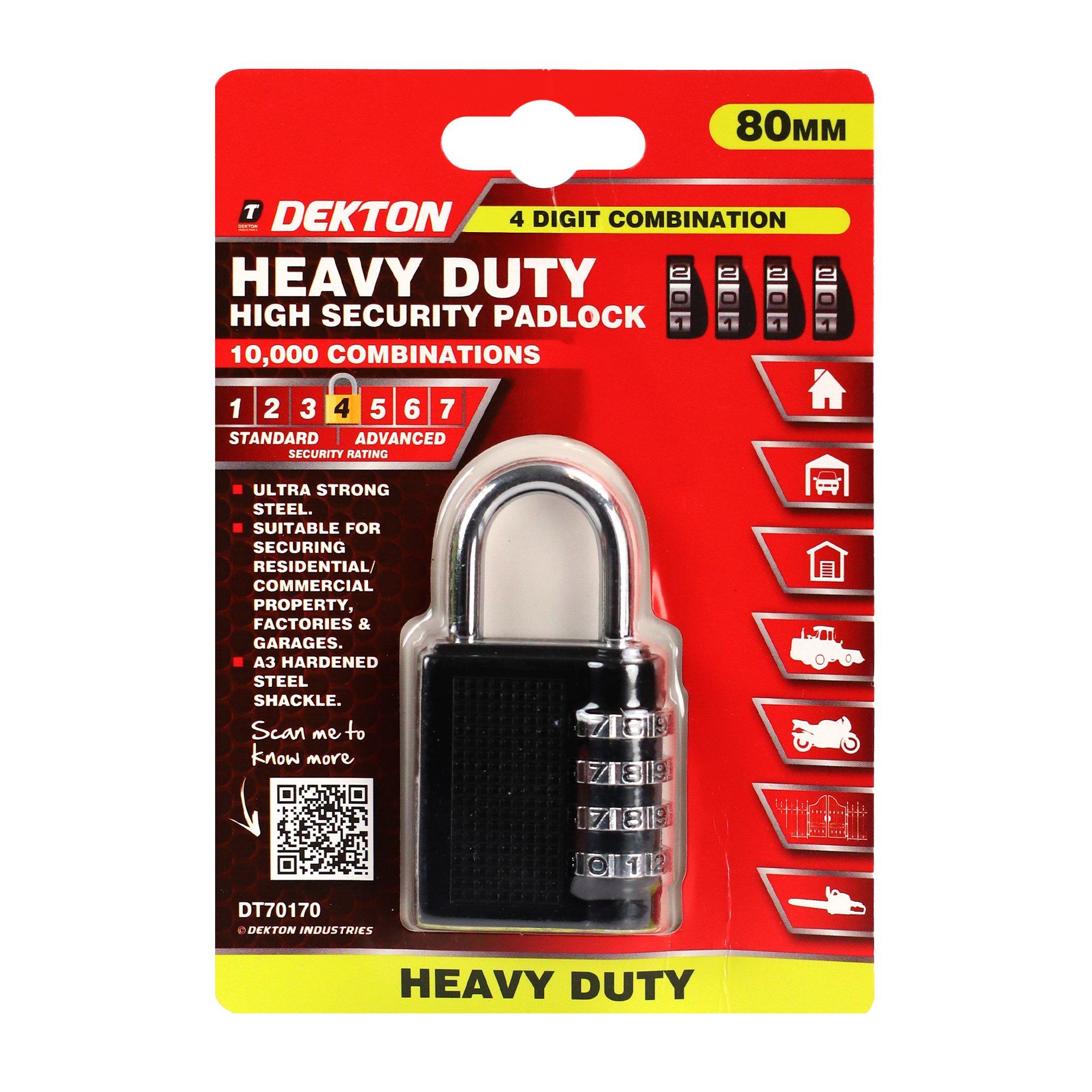 Dekton  4 Digit Combination Padlock - Black & Silver