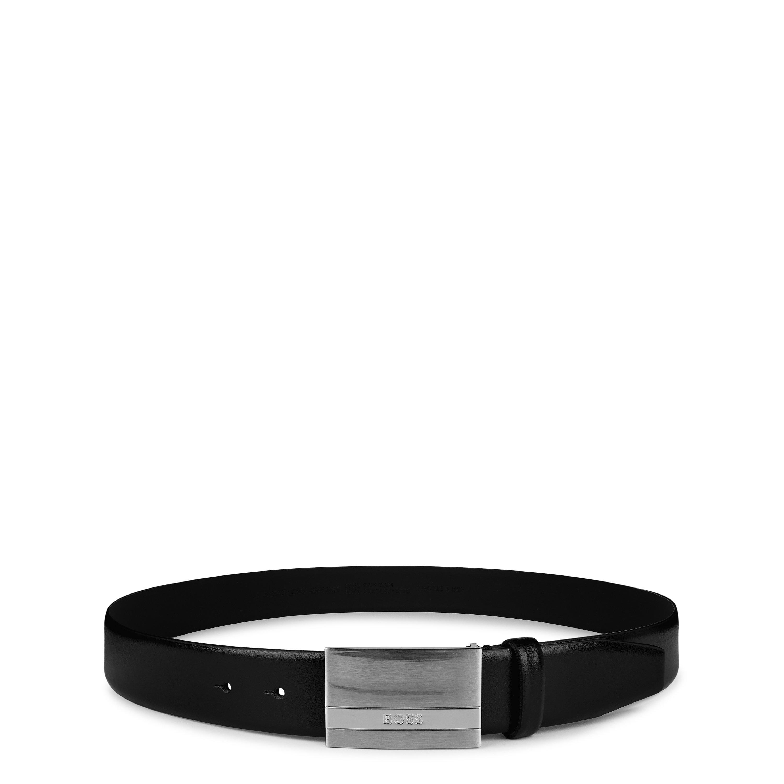 Black - Boss - Men's Baxton Brushed Metal Plaque Belt - 1