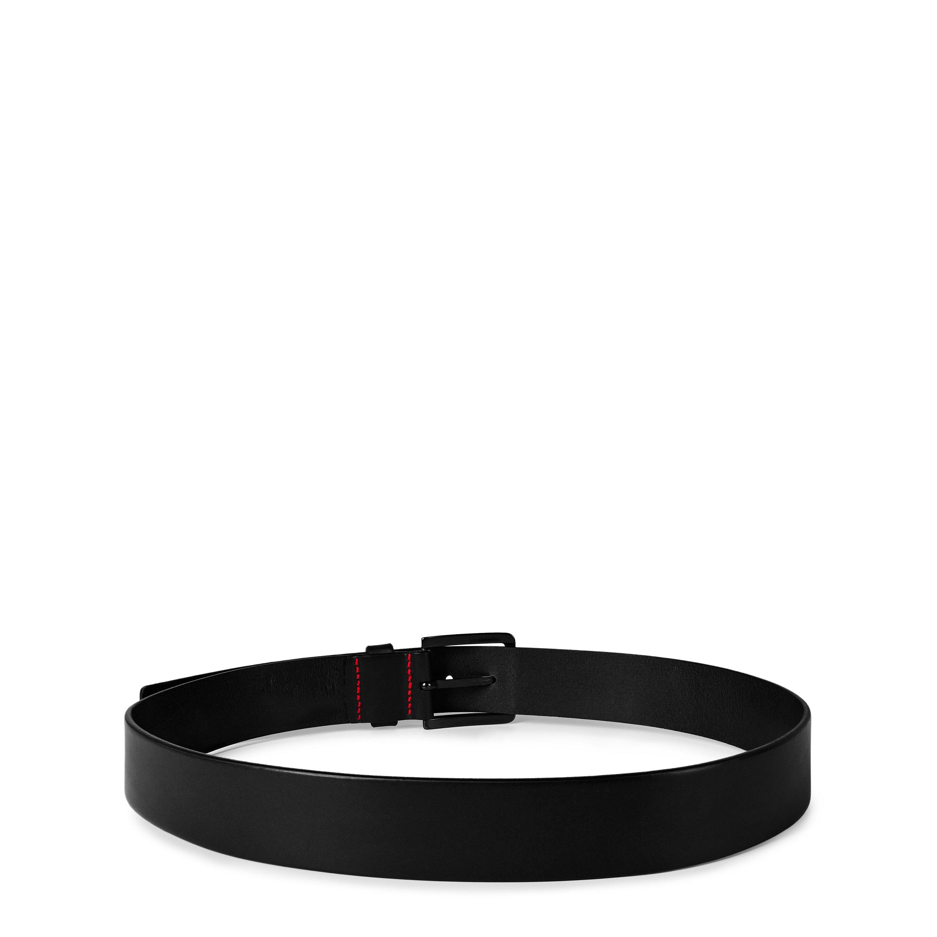Black 001 - Hugo - Men's Red Contrast Stitching Leather Belt - 3