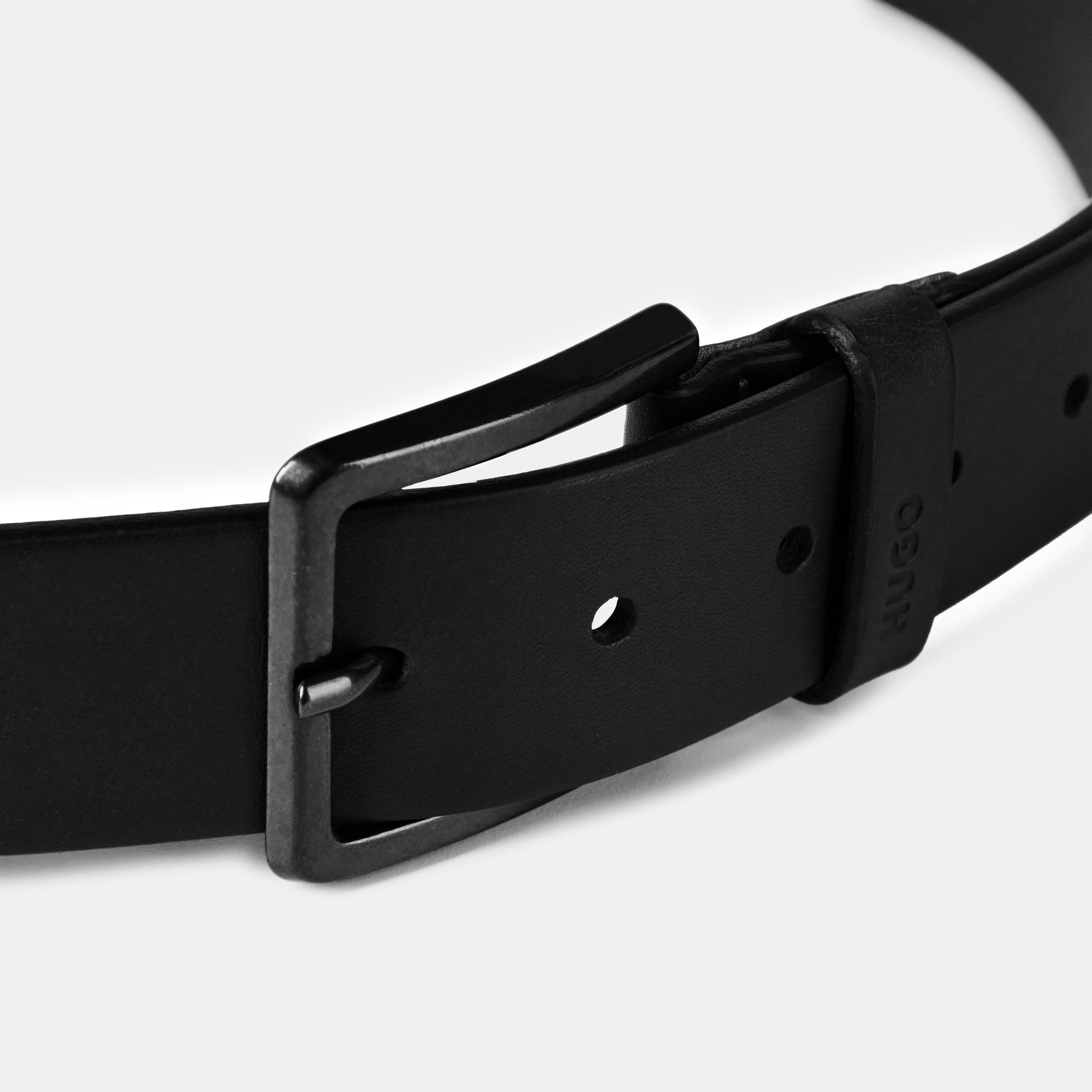 Black 001 - Hugo - Men's Red Contrast Stitching Leather Belt - 4