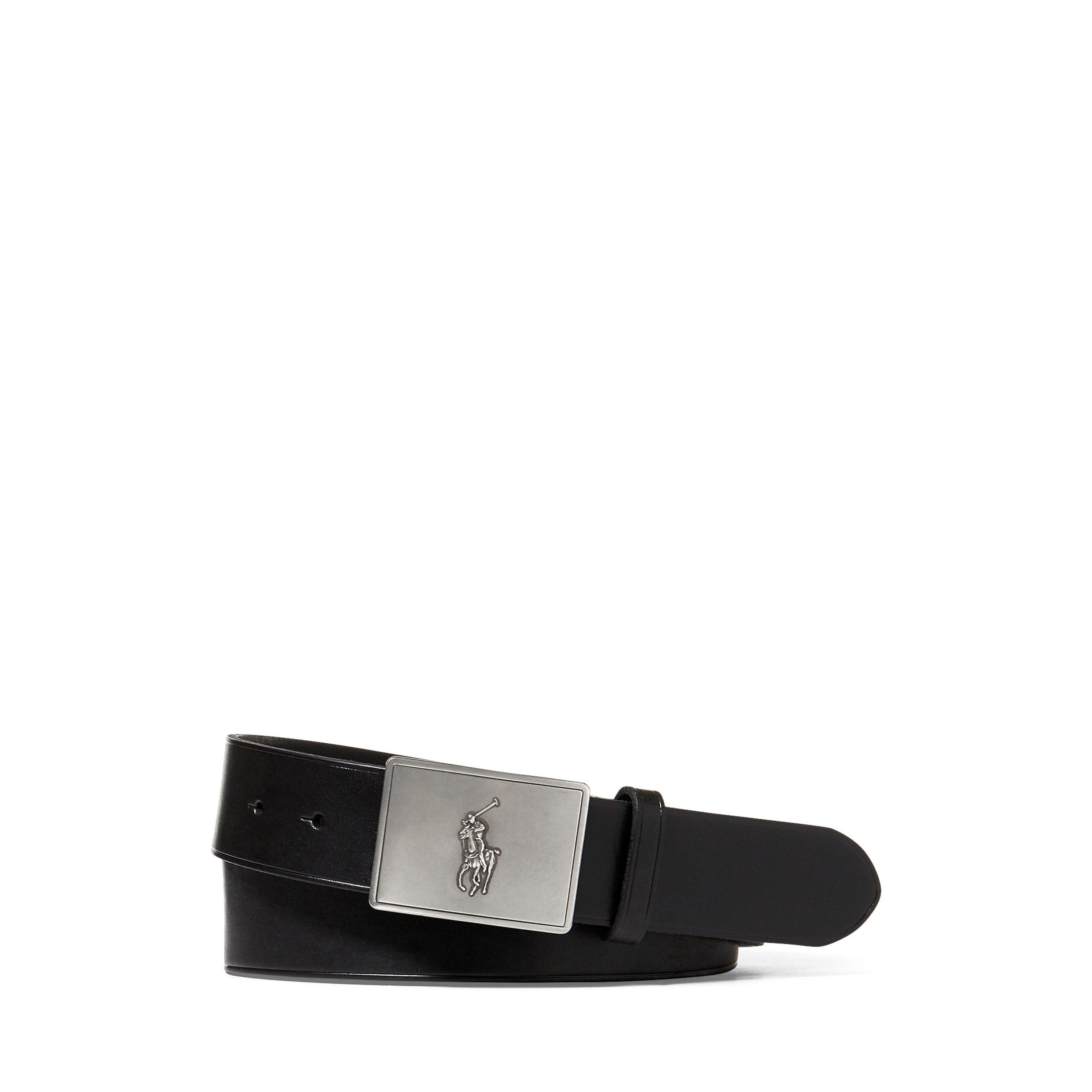Black - Polo Ralph Lauren - Men's Plaque Leather Belt - 1