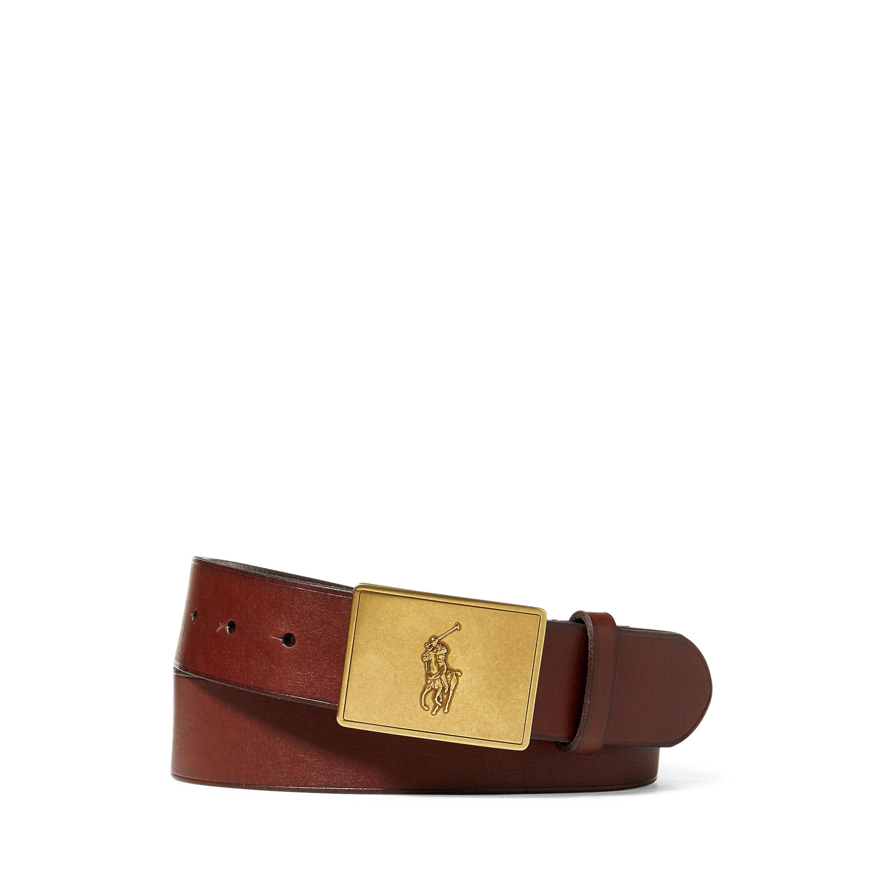 Polo Ralph Lauren Men's Brown Plaque Leather Belt - 34W