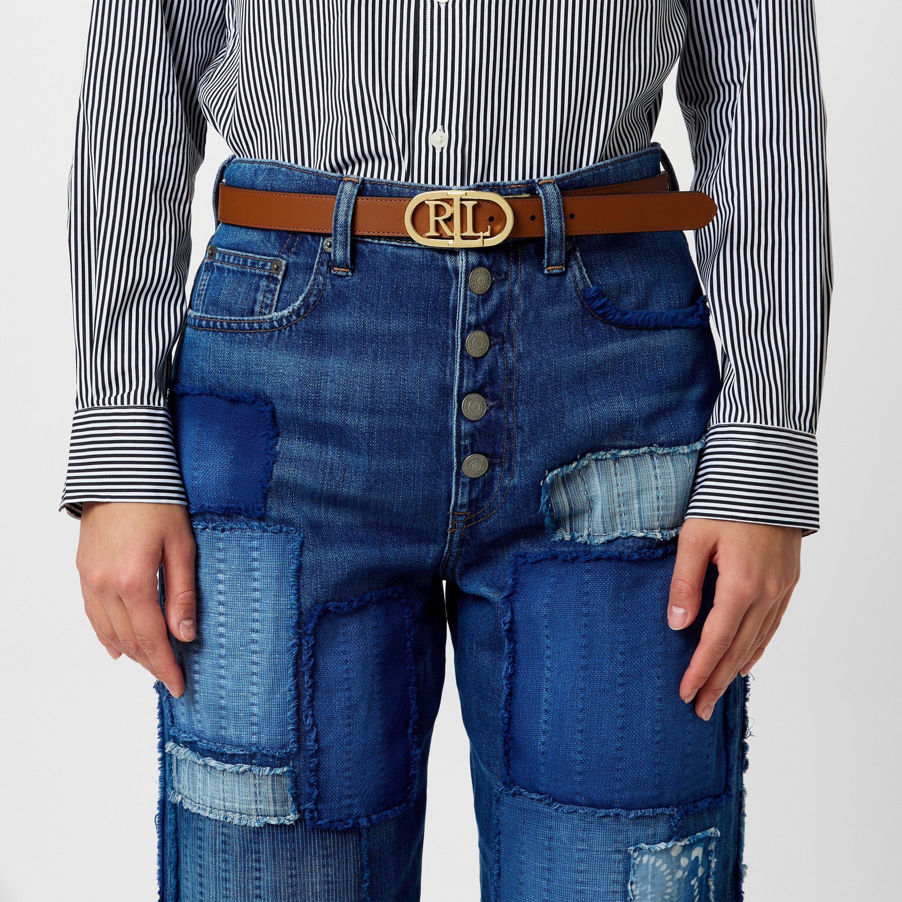 Black/Tan - Lauren by Ralph Lauren - Oval-Logo Reversible Leather Skinny Belt - 2