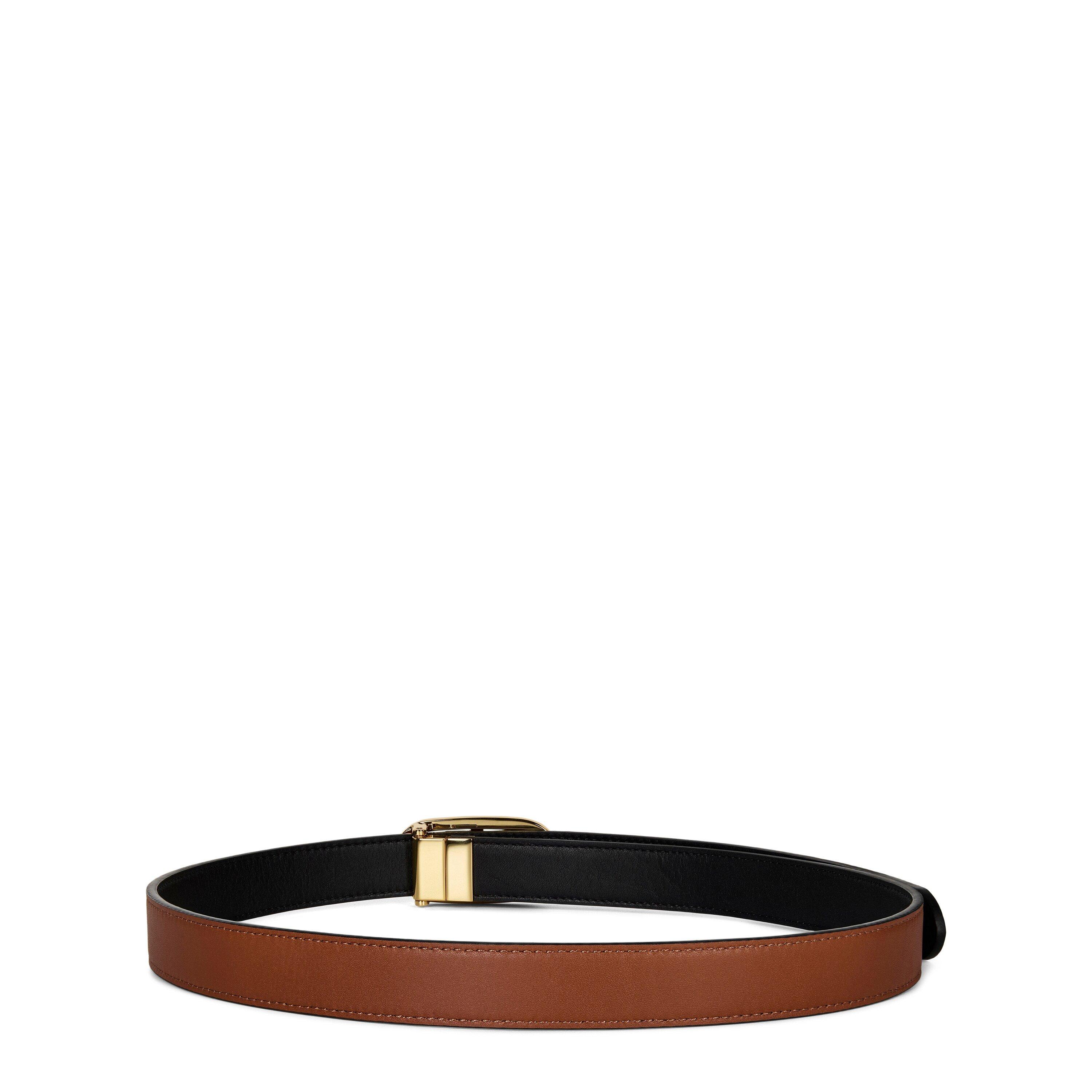 Black/Tan - Lauren by Ralph Lauren - Oval-Logo Reversible Leather Skinny Belt - 3