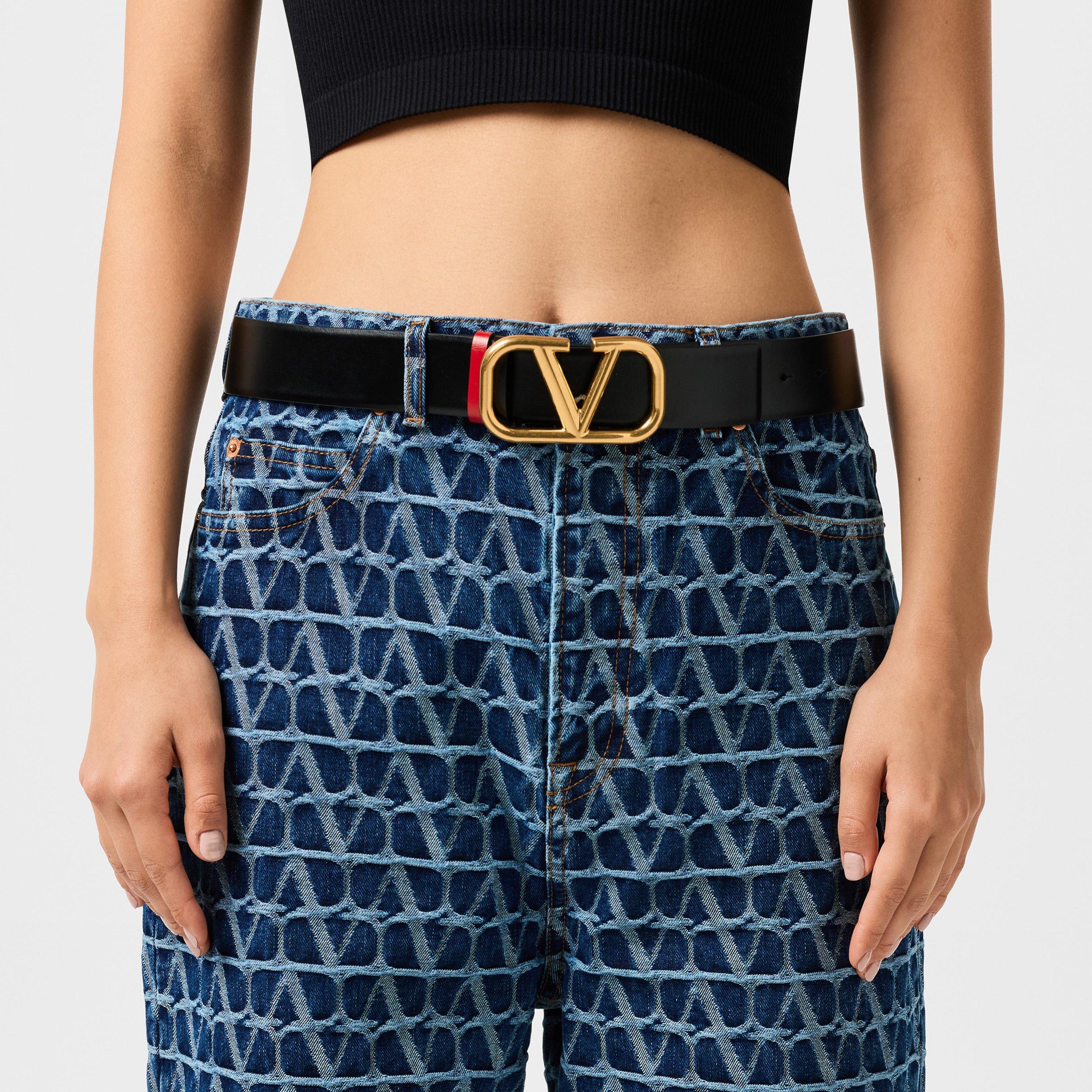 Nero/Rouge 0SM - Valentino Garavani - V Logo 4cm Reversible Belt - 3