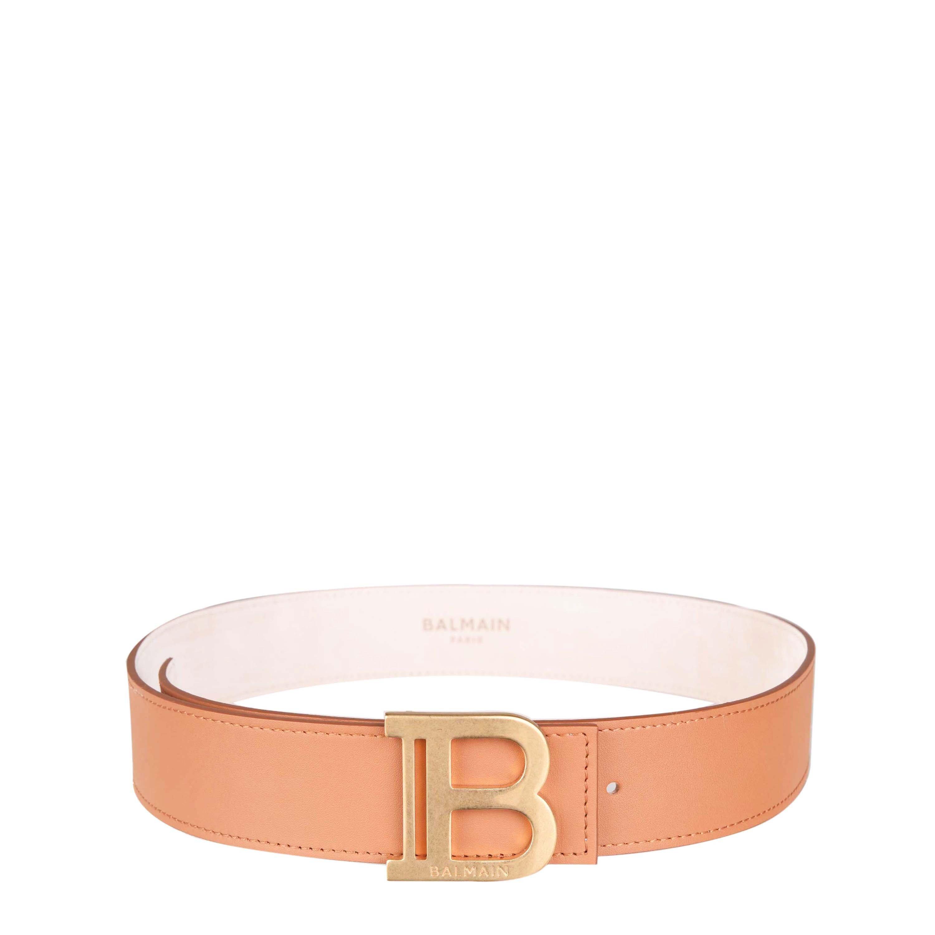 Balmain Pink Leather B-Belt with Gold-Tone Hardware – 75cm – Brand New with Tags Gucci Black/Red Leather Reversible GG Dollar Belt 90CM Gucci  main image 2
