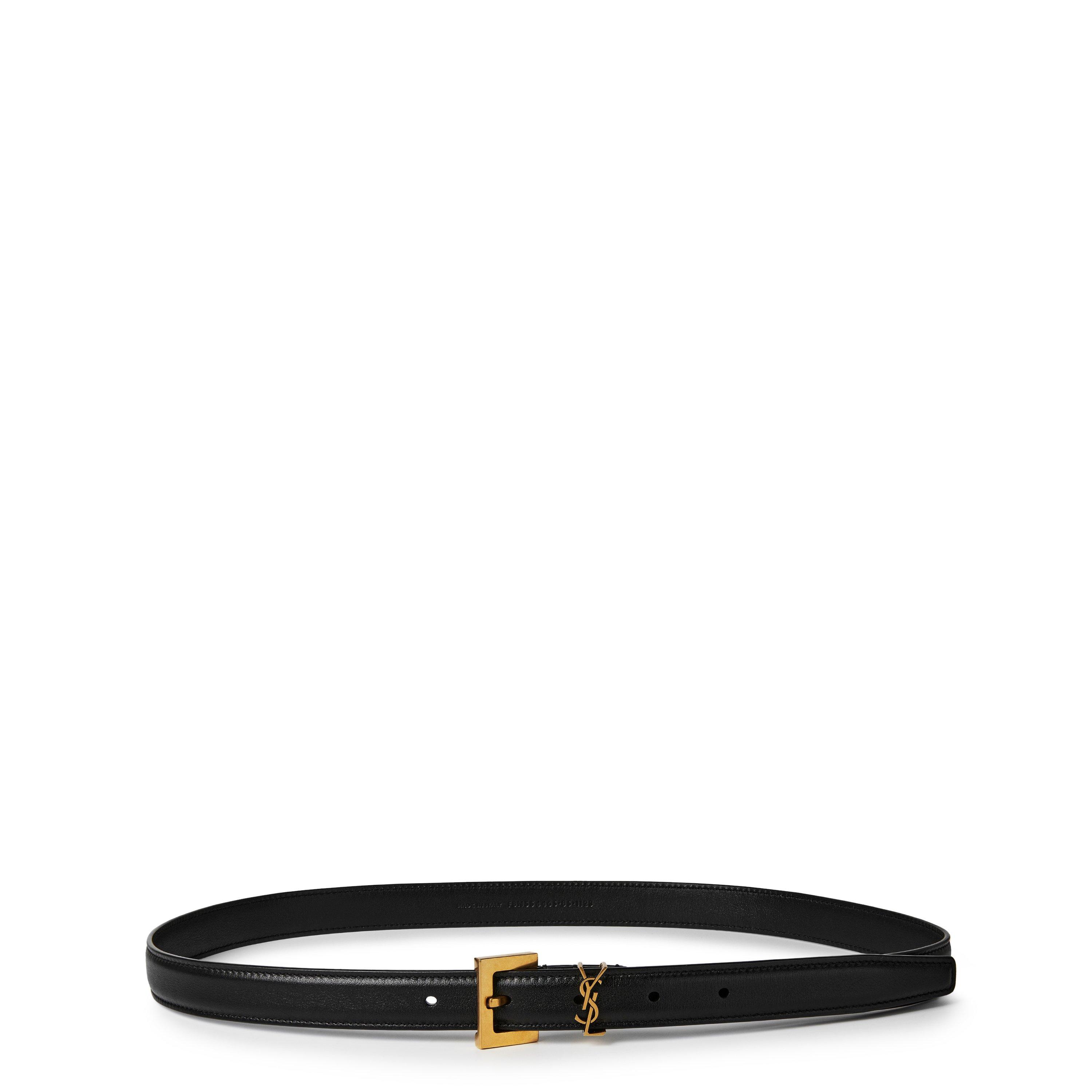 Black/Gold - Saint Laurent - Leather Cassandre Belt - 1