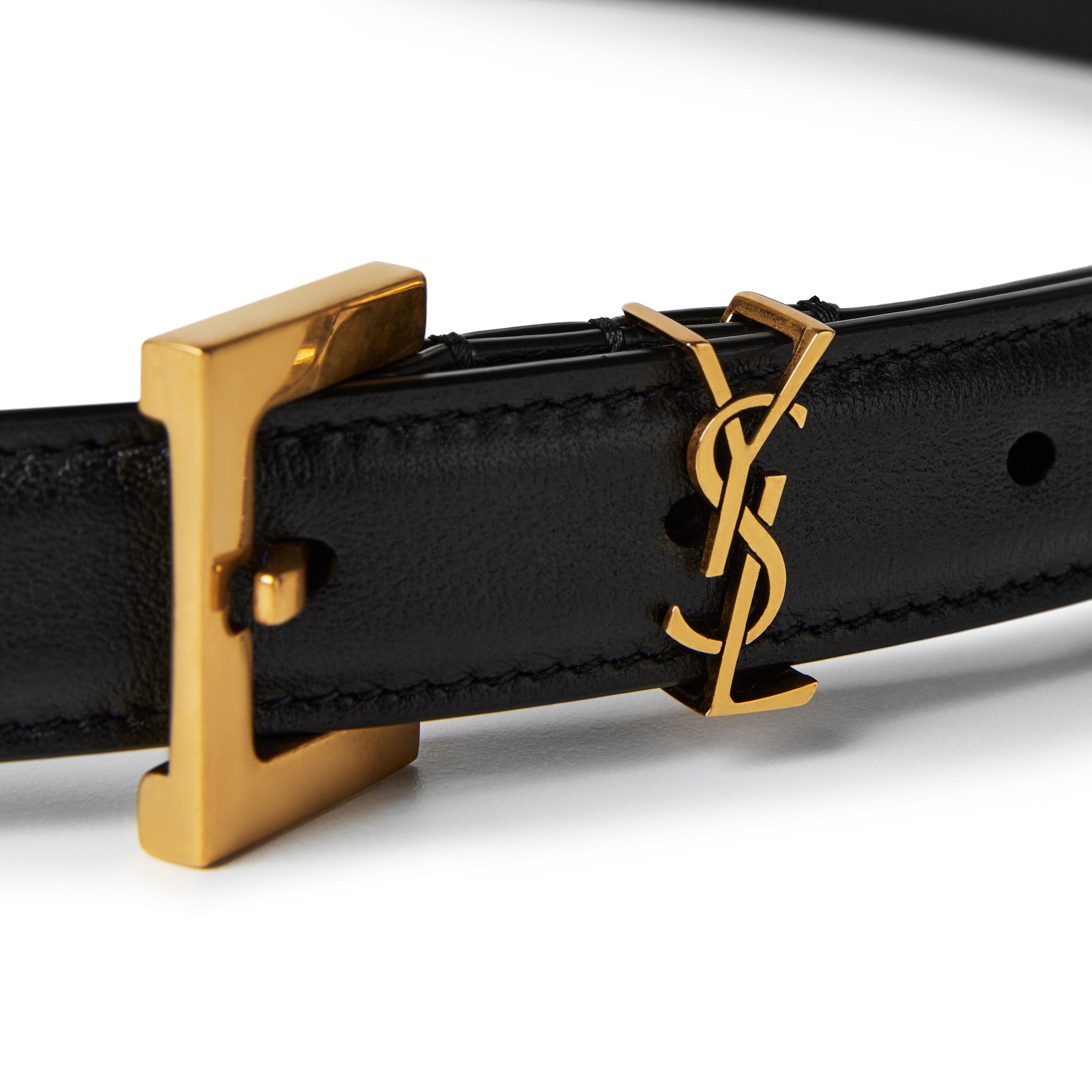 Black/Gold - Saint Laurent - Leather Cassandre Belt - 4
