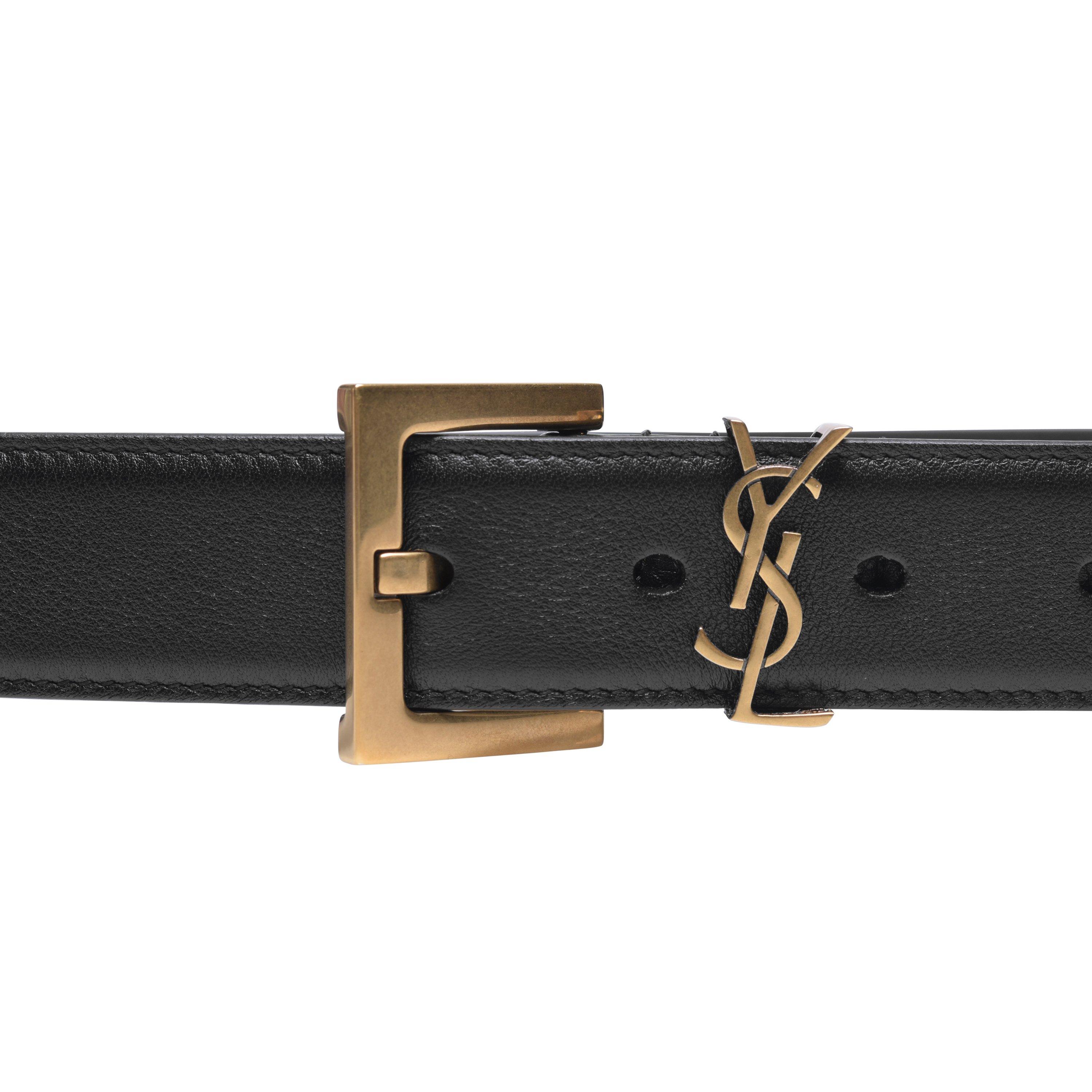 Black/Gold - Saint Laurent - Smooth Cassandre Belt - 9
