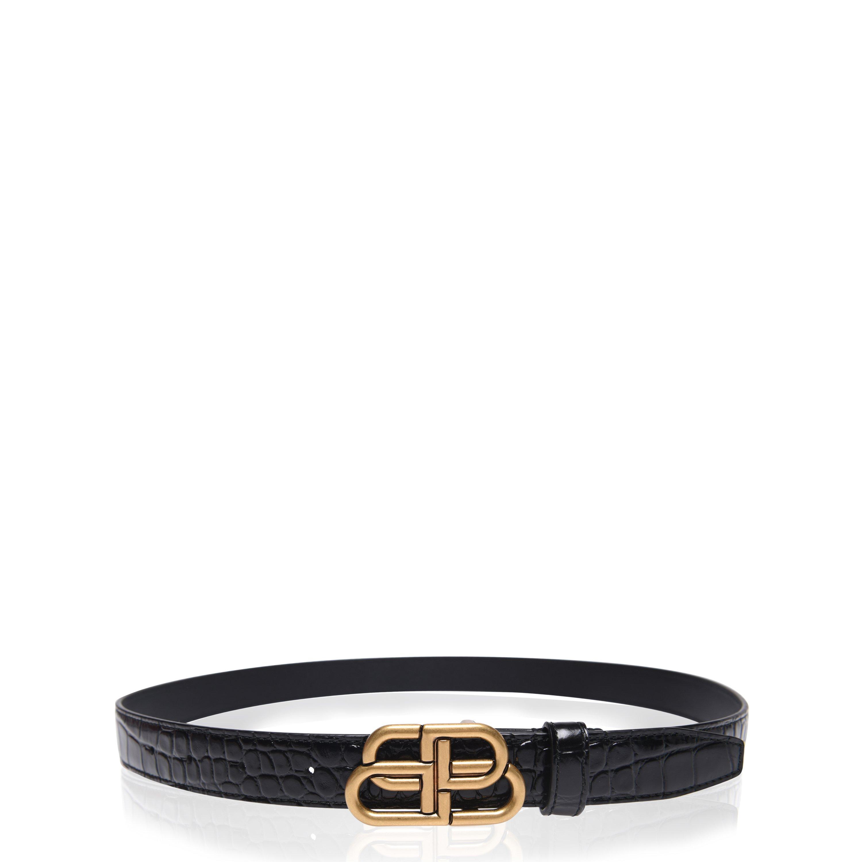 Balenciaga Women's Bb Thin Croc Belt - Black 1000 - 90