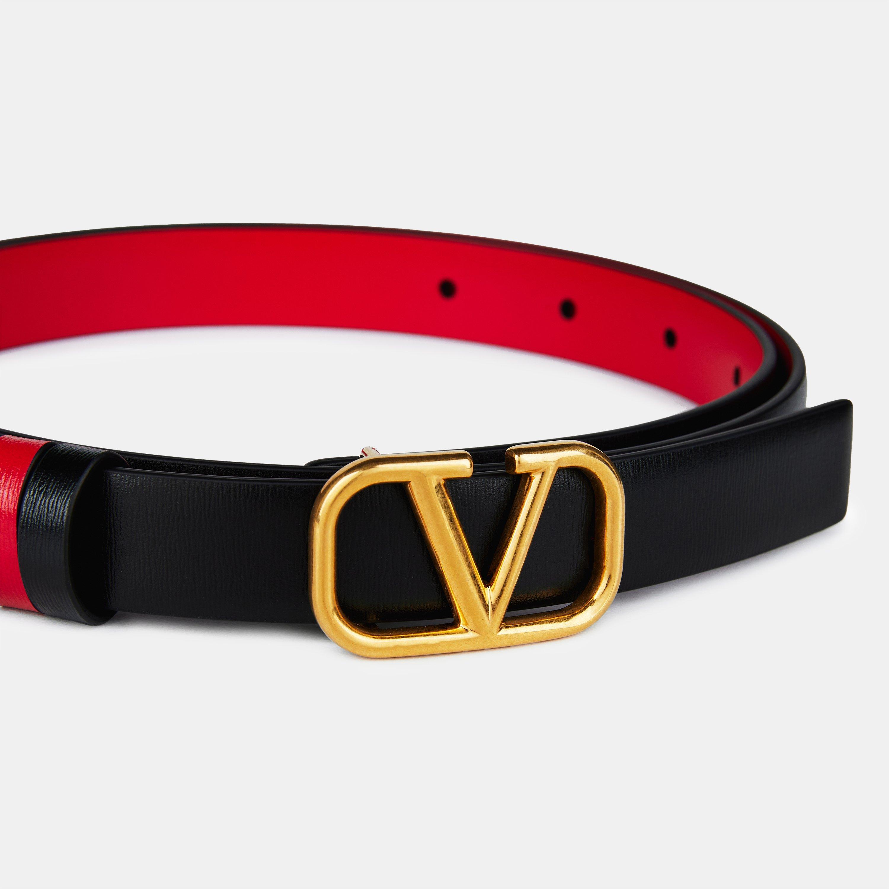 Nero/Red 0SM - Valentino Garavani - V Logo 2cm Reversible Belt - 5