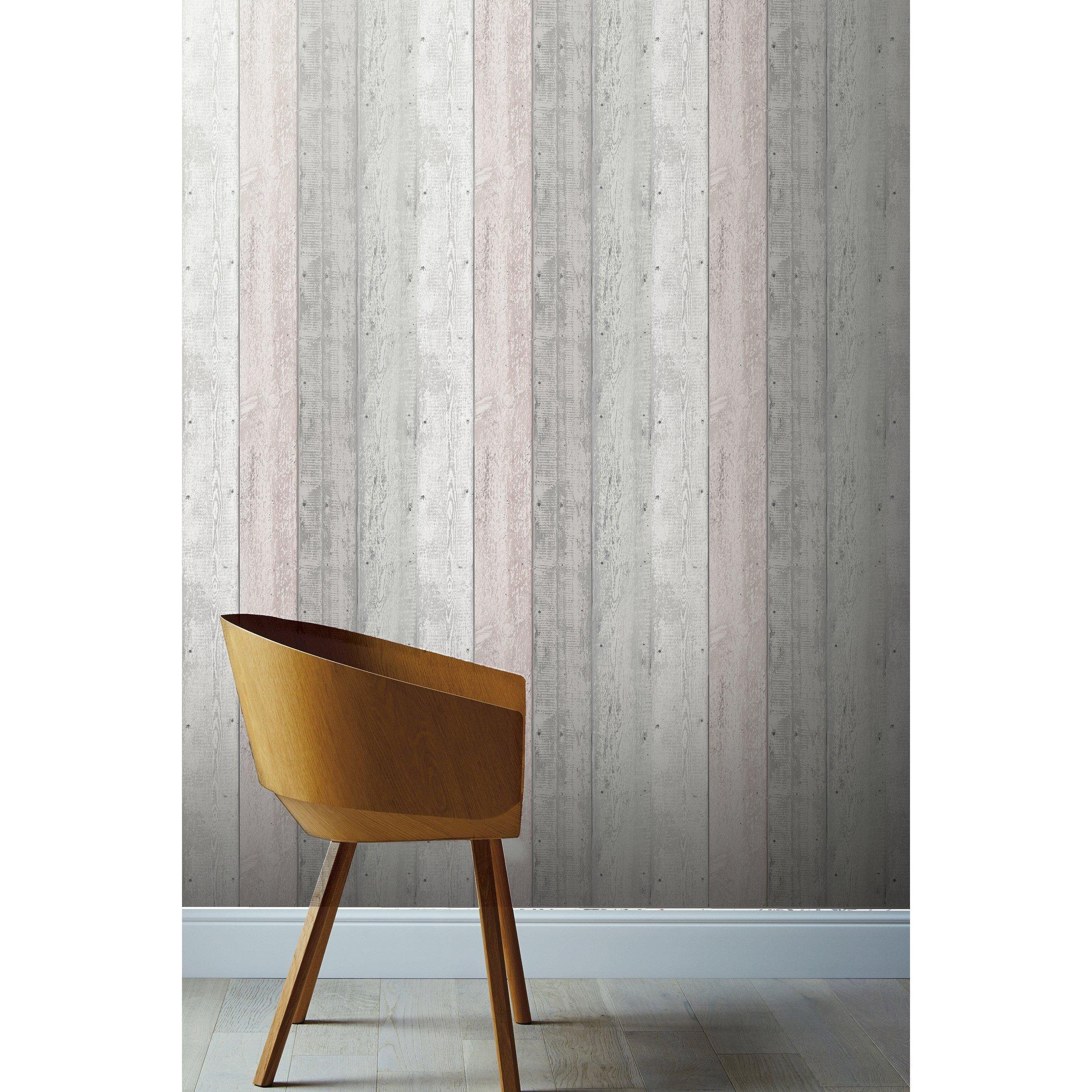 Grey/Blush - Arthouse - Painted Wood Wallpaper Gr