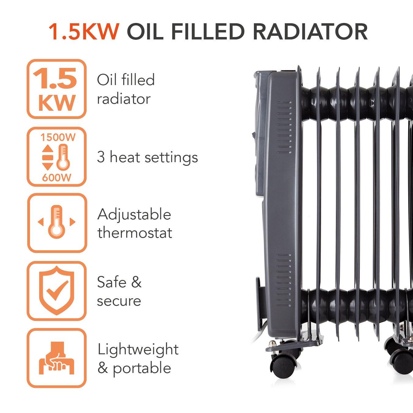 Titanium - Warmlite - 1500W Oil Filled Radiator Dark Titanium - 2