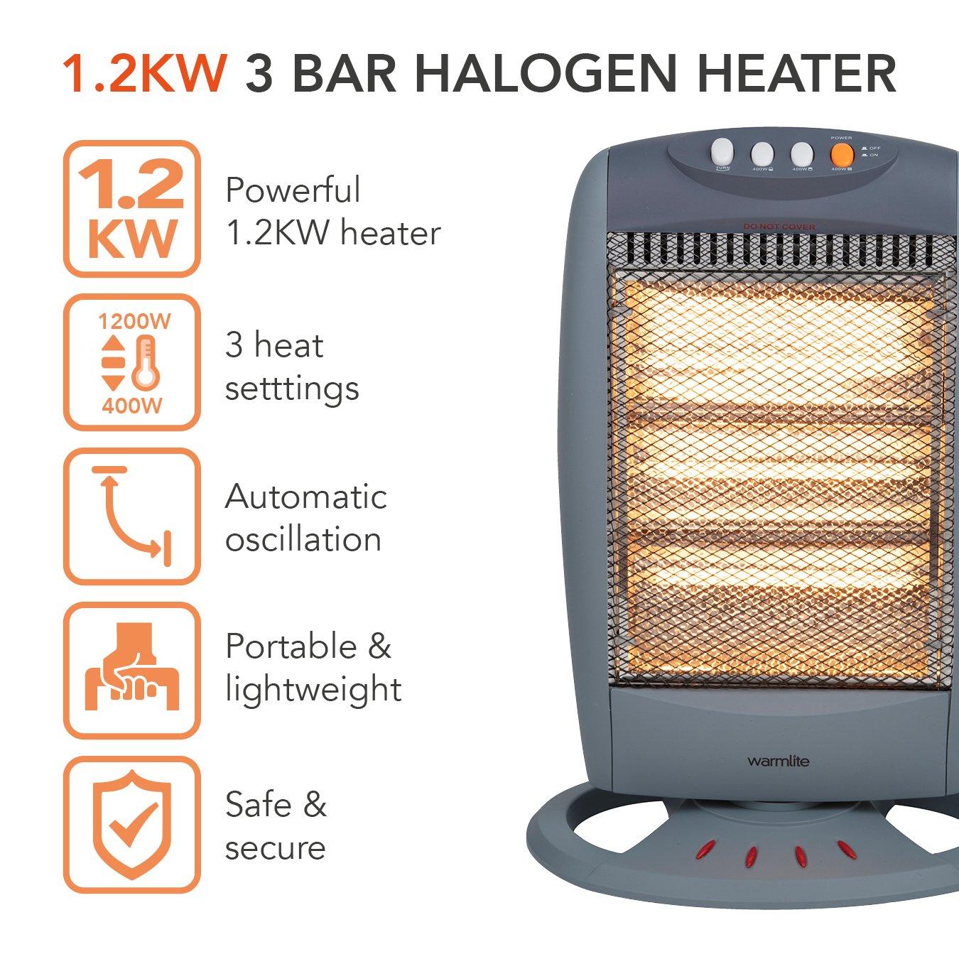 Grey - Warmlite - 1200W Grey Halogen Heater - 2