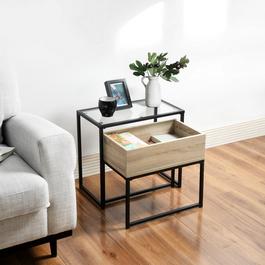 FurnitureR CURRY Black and Wooden Coffee Table Set of 2