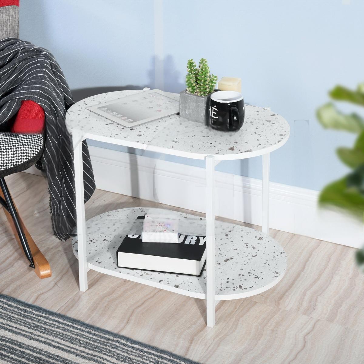 White - FurnitureR - DELONIX White and Ceramic Coffee Table 2 Tier - 1
