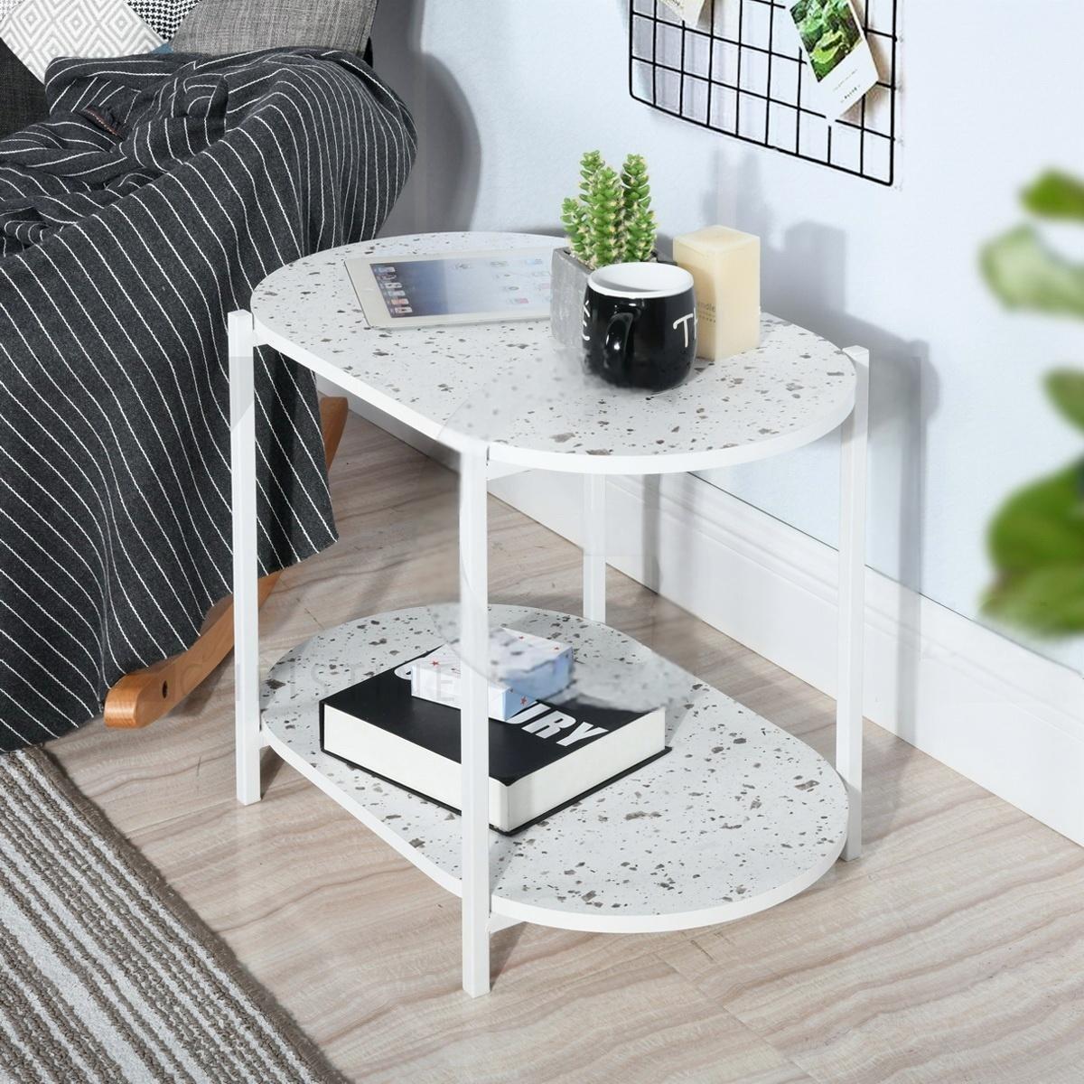 White - FurnitureR - DELONIX White and Ceramic Coffee Table 2 Tier - 2
