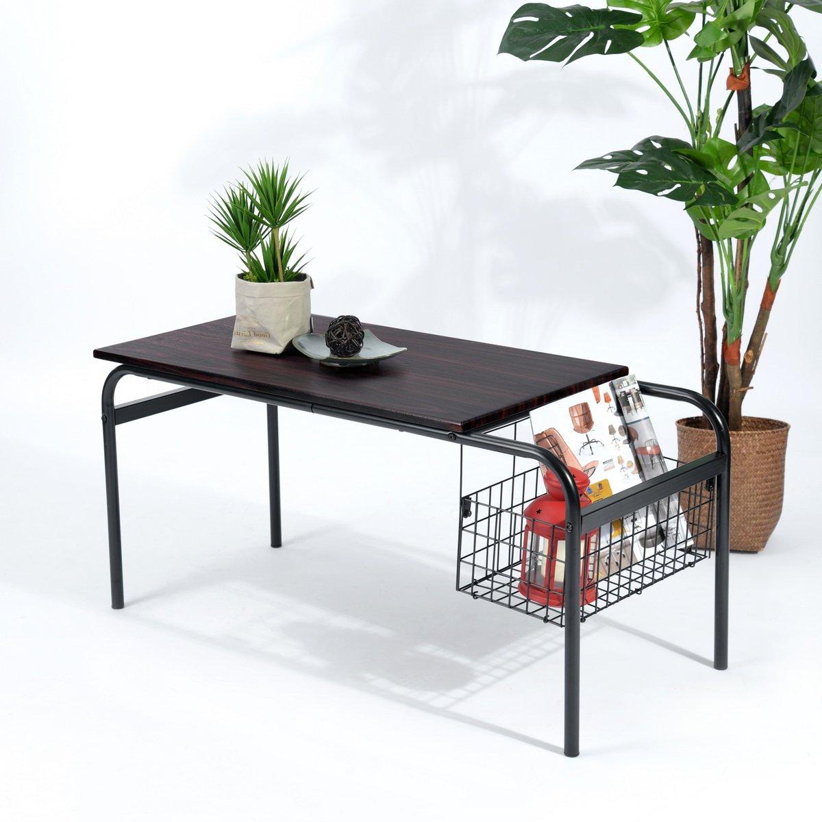 Black - FurnitureR - HABIBI Black and Wooden Coffee Table with Basket - 2