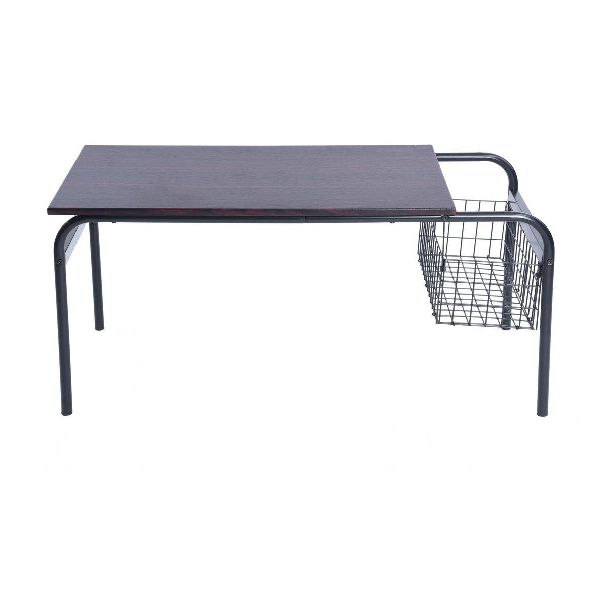 Black - FurnitureR - HABIBI Black and Wooden Coffee Table with Basket - 3