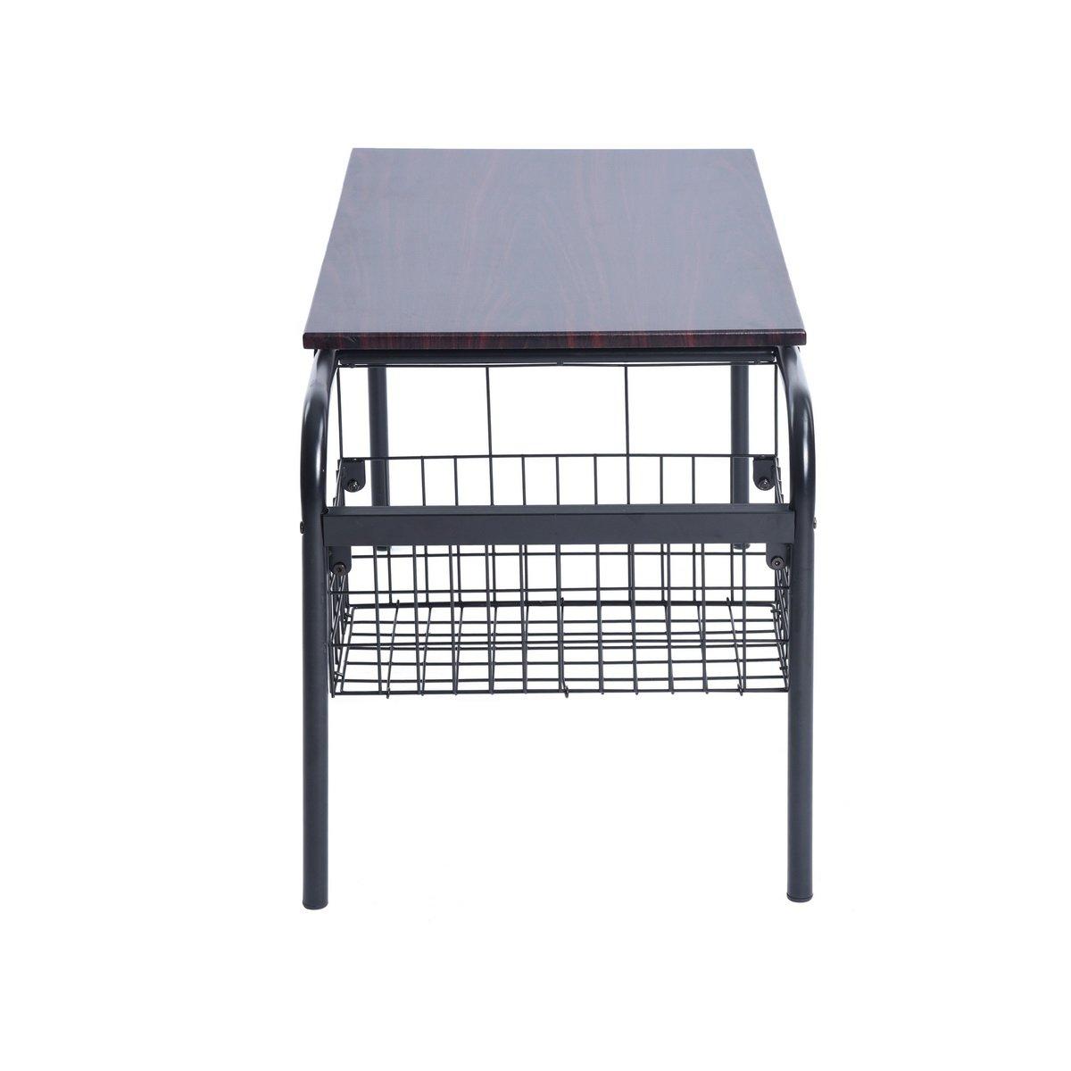 Black - FurnitureR - HABIBI Black and Wooden Coffee Table with Basket - 4