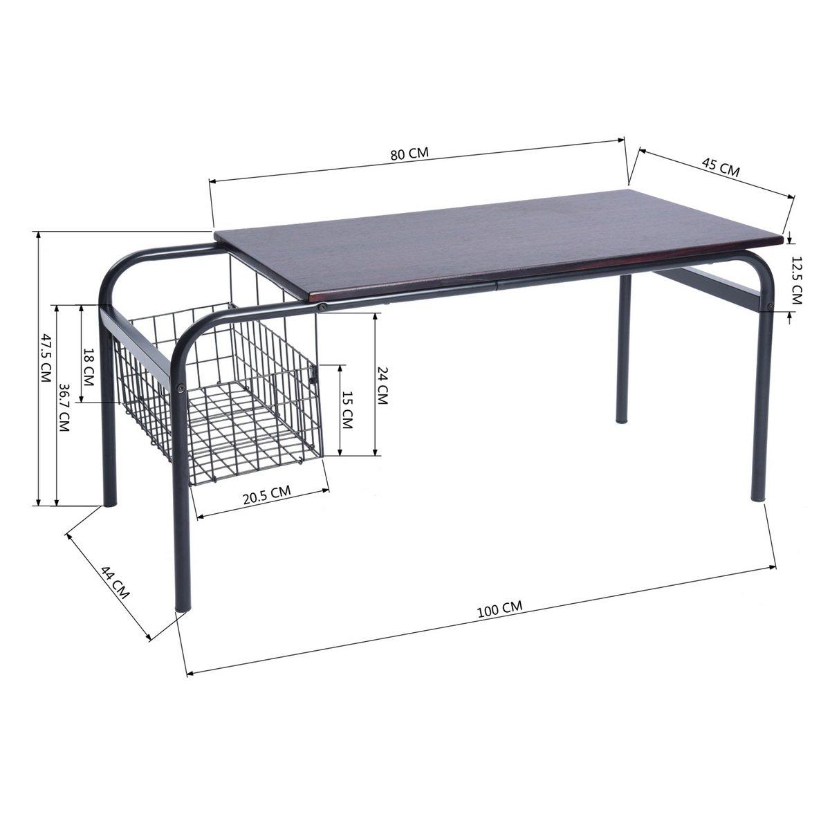 Black - FurnitureR - HABIBI Black and Wooden Coffee Table with Basket - 7