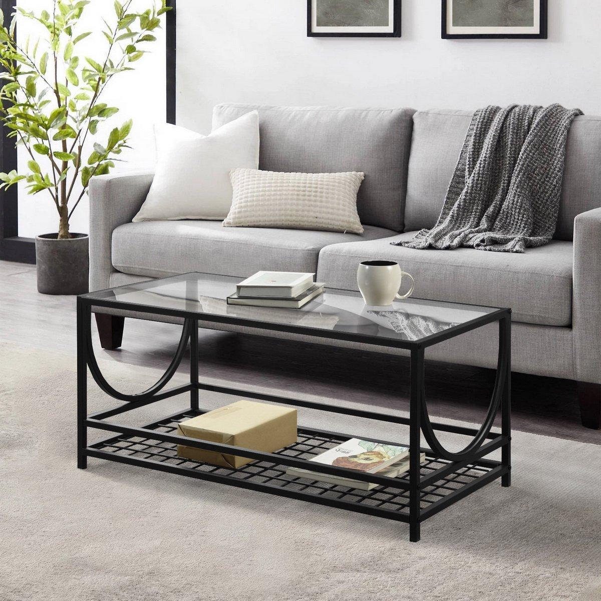Black - FurnitureR - JANKIN Black Coffee Table with 2 shelves - 2