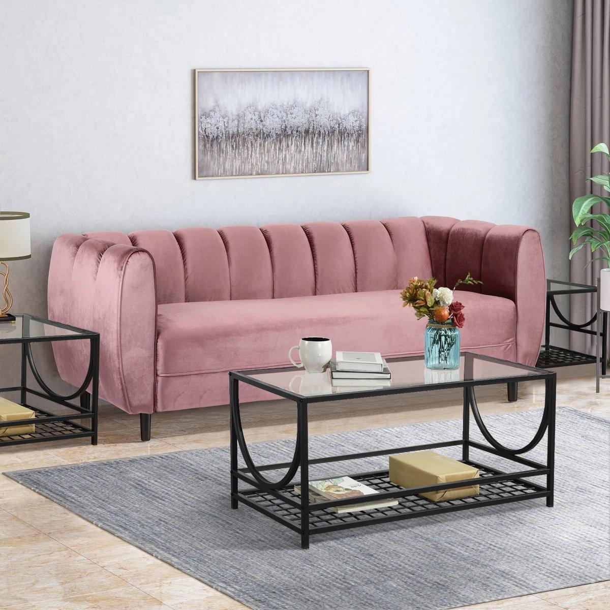 Black - FurnitureR - JANKIN Black Coffee Table with 2 shelves - 3