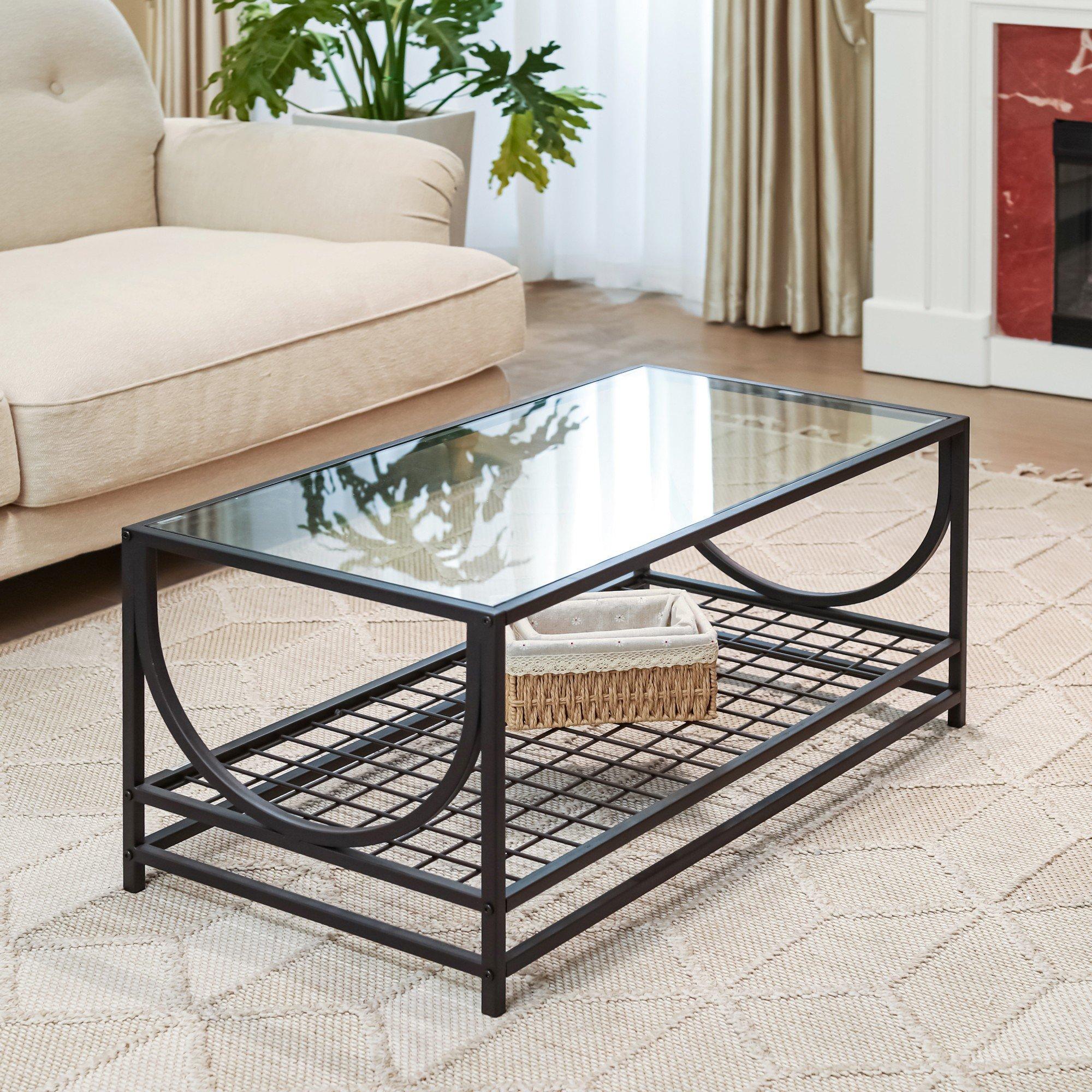 Black - FurnitureR - JANKIN Black Coffee Table with 2 shelves - 4