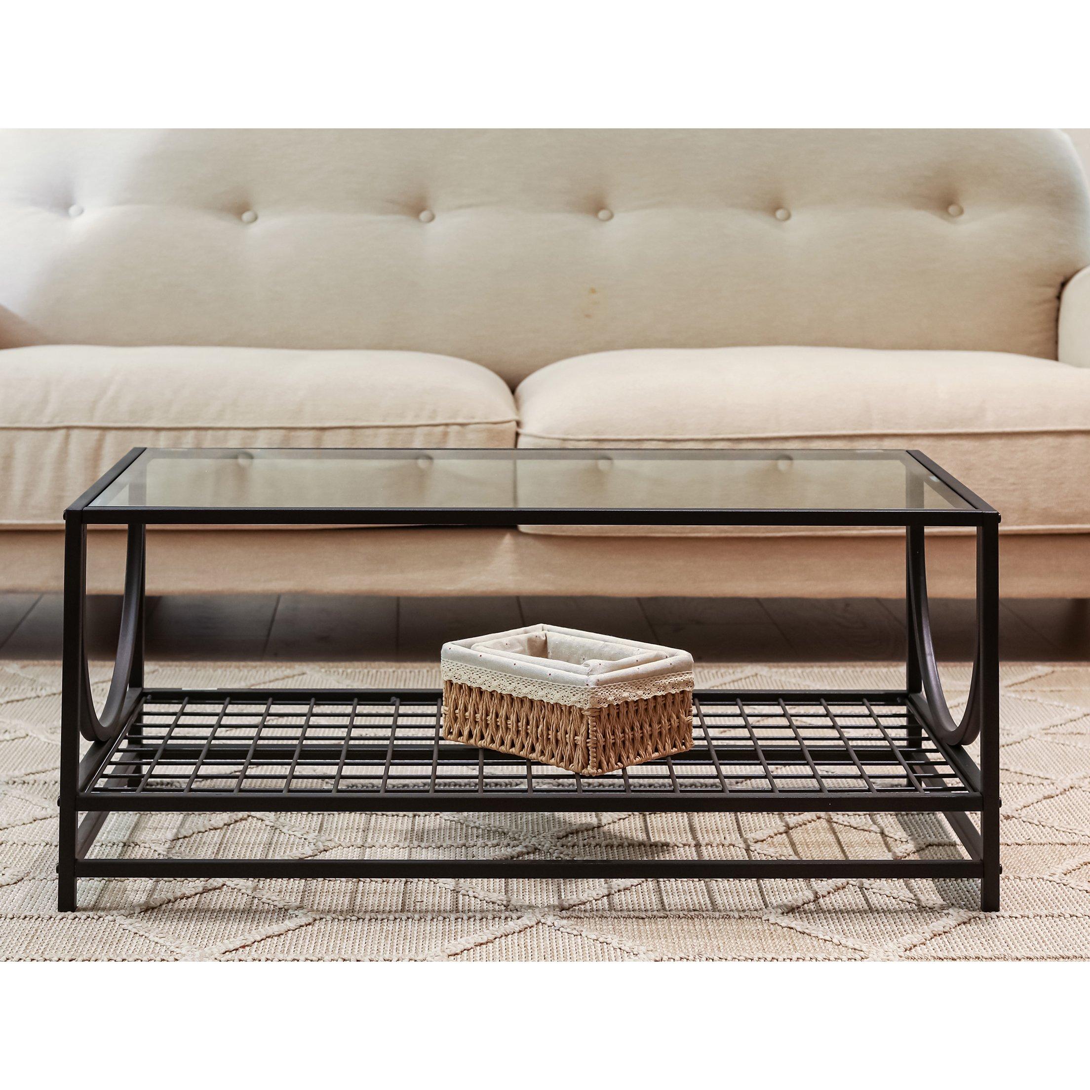 Black - FurnitureR - JANKIN Black Coffee Table with 2 shelves - 5