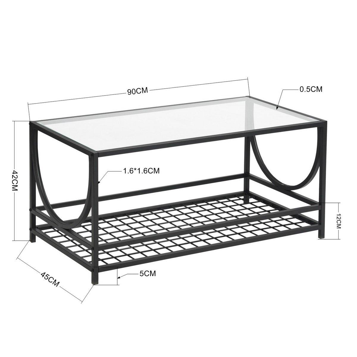 Black - FurnitureR - JANKIN Black Coffee Table with 2 shelves - 8
