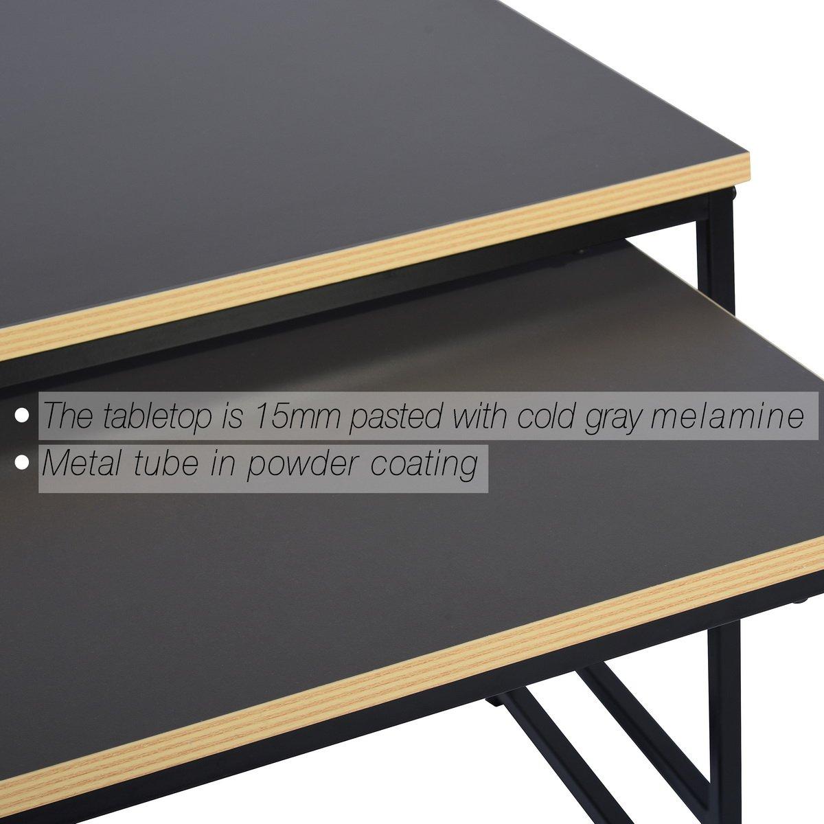 Black - FurnitureR - RICKY Black and Wooden Coffee Table Set of 3 - 2