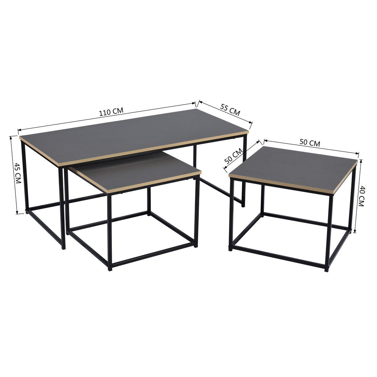 Black - FurnitureR - RICKY Black and Wooden Coffee Table Set of 3 - 6