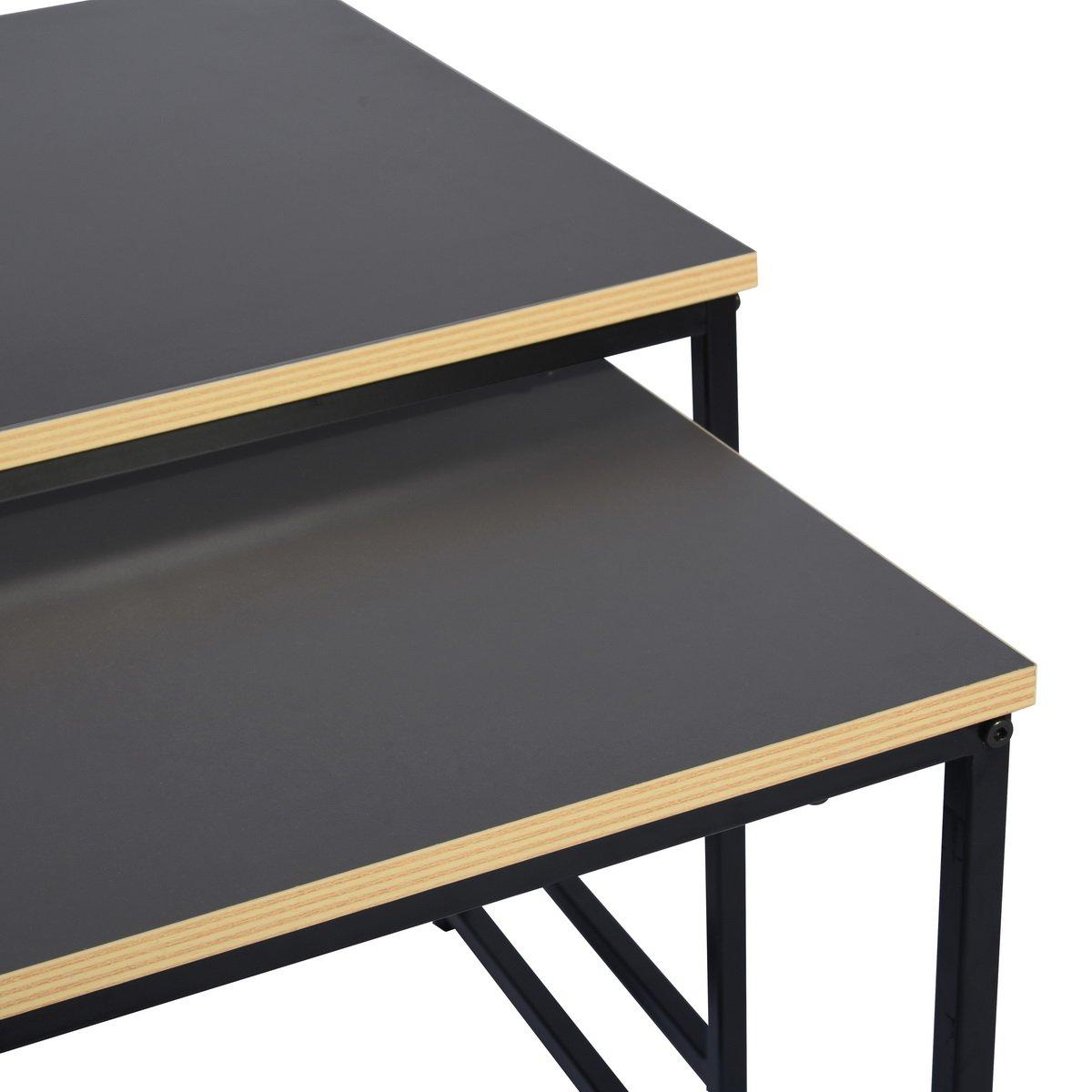 80cm - FurnitureR - RICKY Black and Wooden Coffee Table Set of 3 - 4