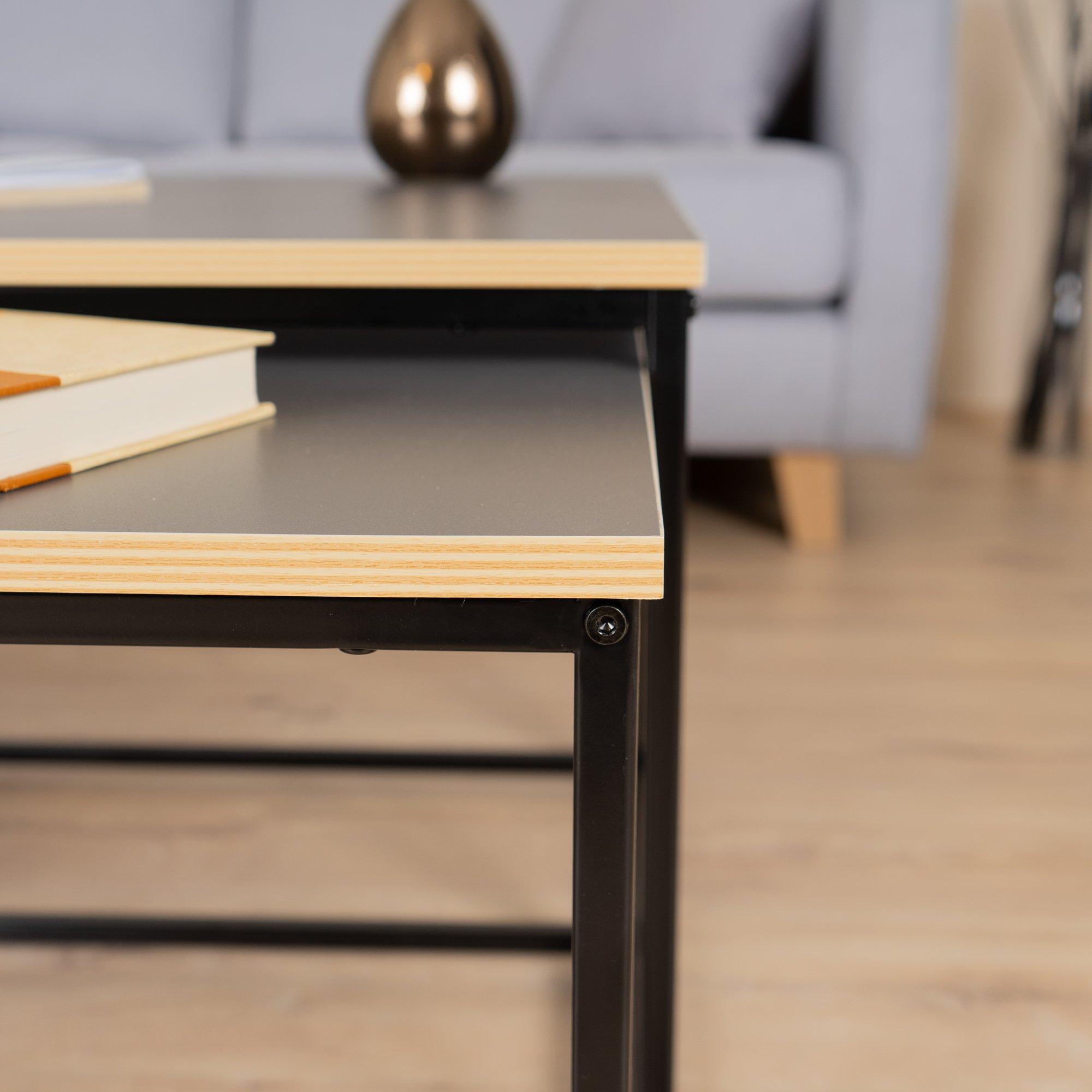 110cm - FurnitureR - RICKY Black and Wooden Coffee Table Set of 3 - 5