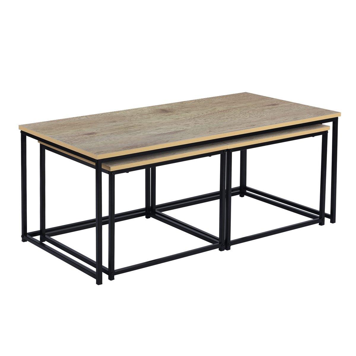 110cm - FurnitureR - RICKY Black and Wooden Coffee Table Set of 3 - 7