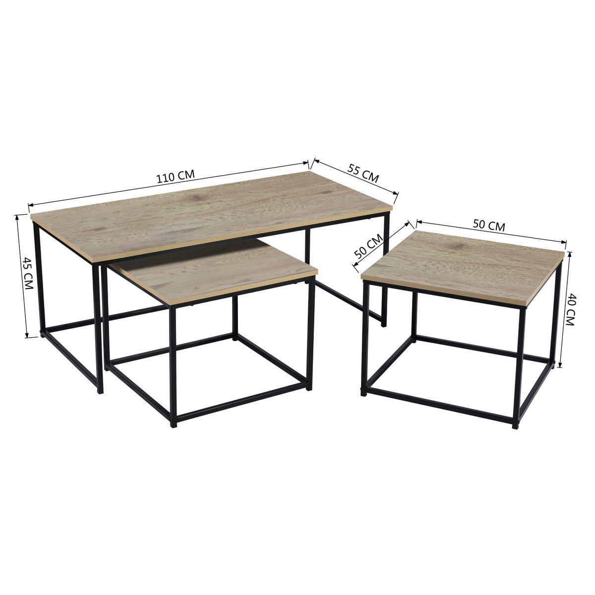 110cm - FurnitureR - RICKY Black and Wooden Coffee Table Set of 3 - 8