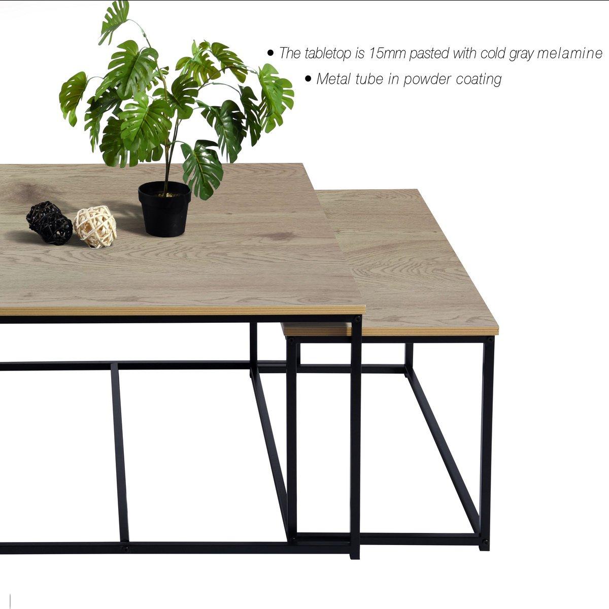 80cm - REPLOOD - RICKY Black and Wooden Coffee Table Set of 3 - 4