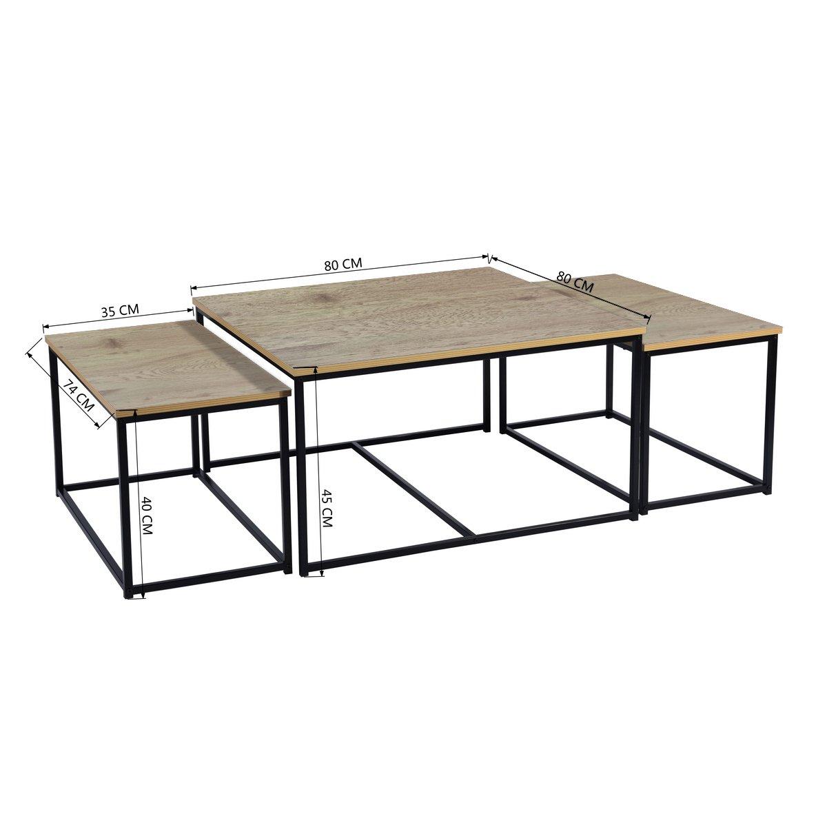 80cm - REPLOOD - RICKY Black and Wooden Coffee Table Set of 3 - 8