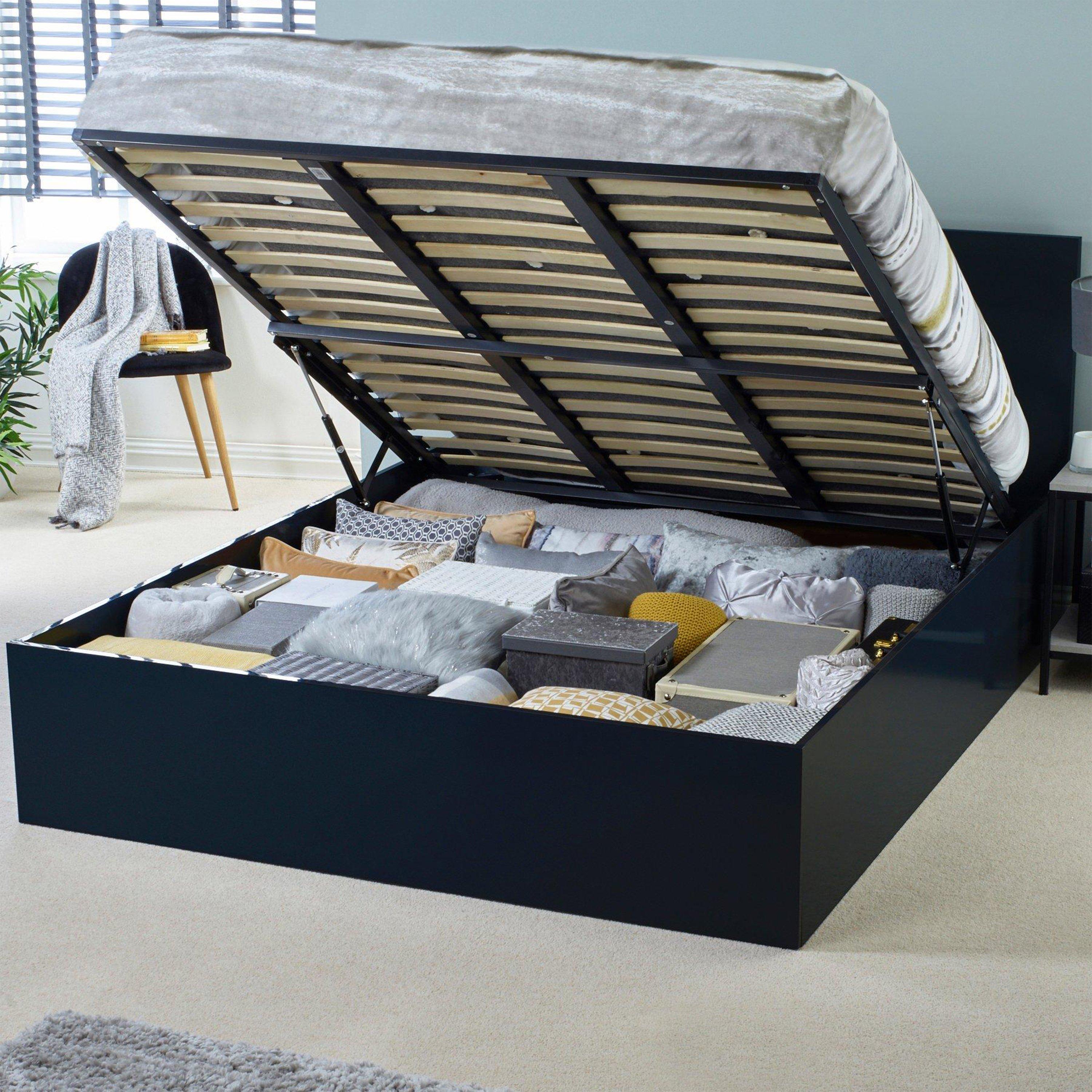 Schwarz - Homelife - High Gloss Ottoman Bed - 2